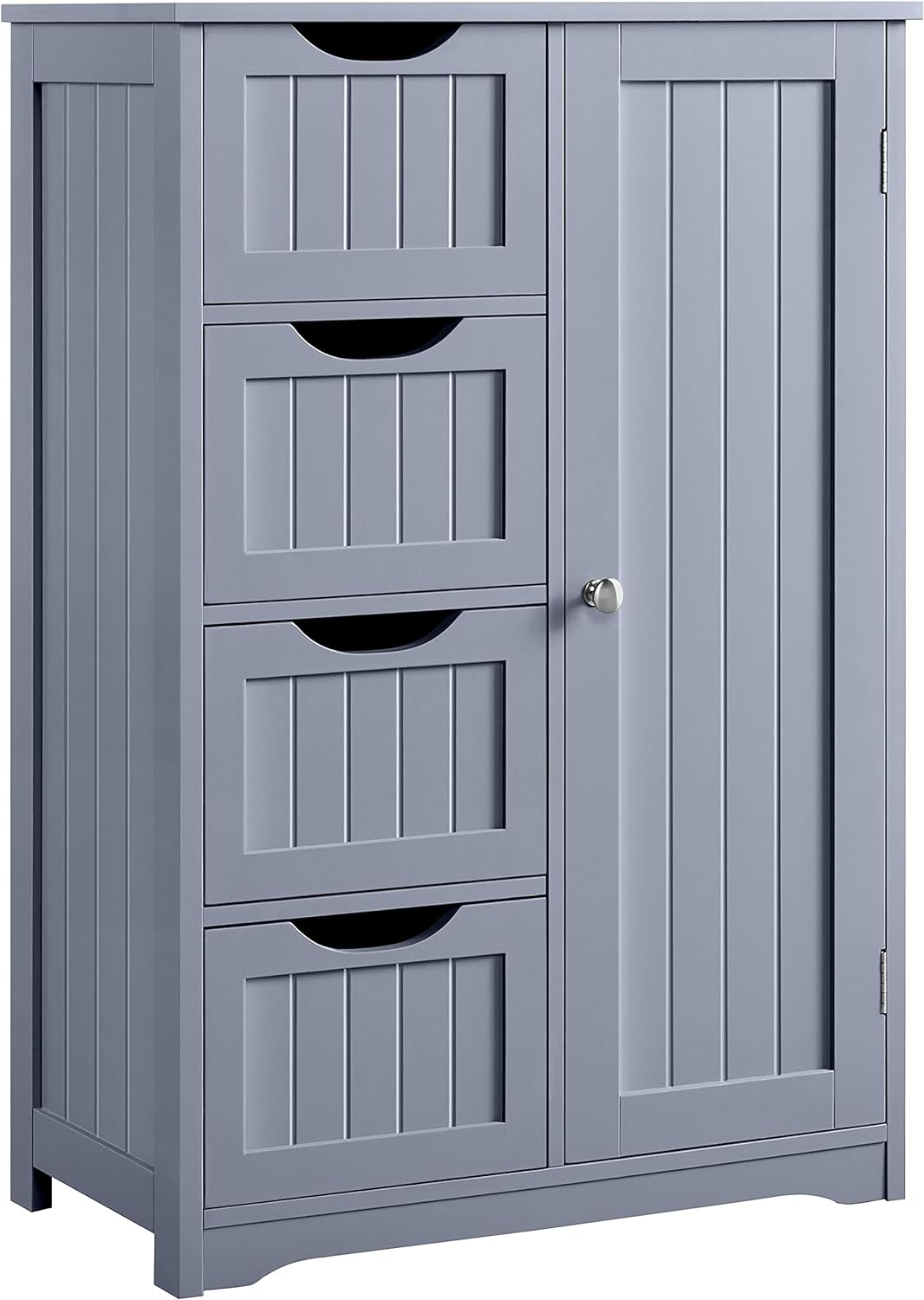 Yaheetech Wooden Floor Cabinet, Side Storage Organizer with 4 Drawers and 1 Cupboard, Freestanding Entryway Storage Unit Console Table, Bathroom Furniture Home Decor, White