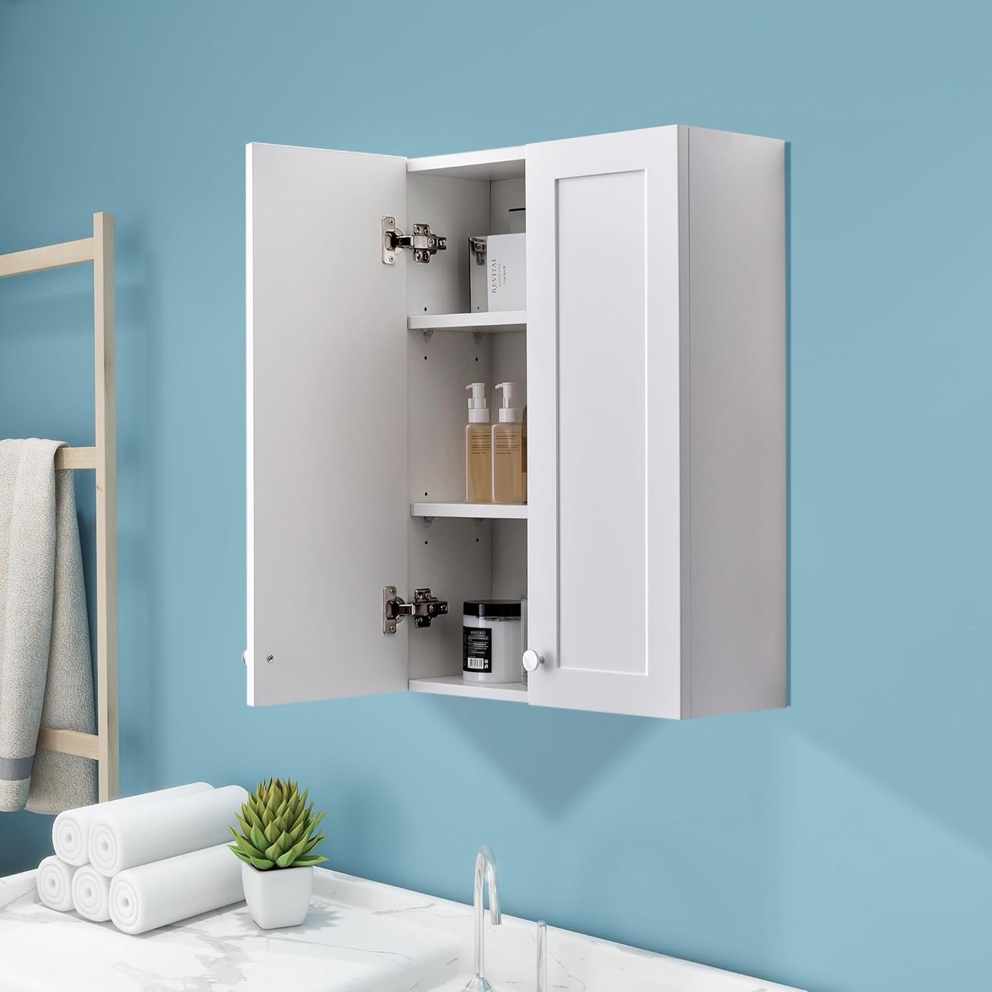 Black Bathroom Cabinet 23x29 inch Wooden Medicine Cabinet with 2 Doors and Adjustable Shelf, Wall Mounted Over Toilet Storage