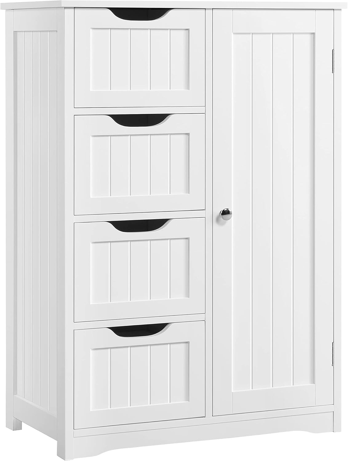 Yaheetech Wooden Floor Cabinet, Side Storage Organizer with 4 Drawers and 1 Cupboard, Freestanding Entryway Storage Unit Console Table, Bathroom Furniture Home Decor, White