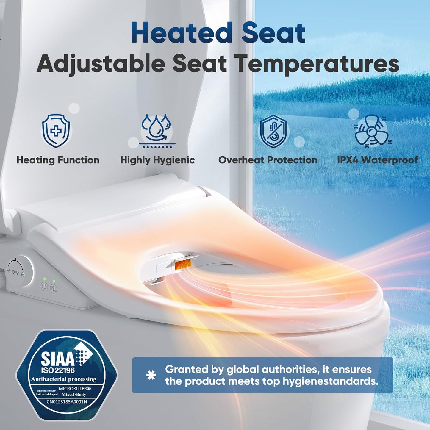 Smart Bidet Toilet Seat- Bidet Attachment for Toilet with Warm Water & Dryer, Feminine & Child Wash, Self-Clean Stainless Steel Nozzle, Adjustable Water Pressure, Slow Close Lid