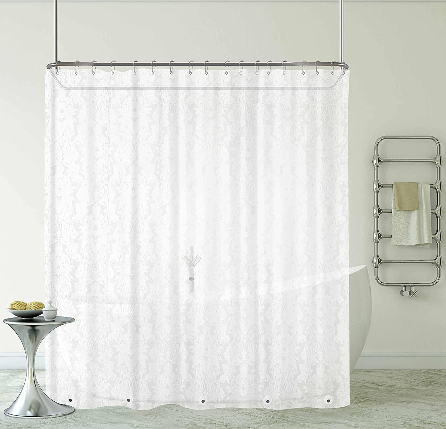 Ombre Grey Clawfoot Tub Shower Curtain Liner 180Wx60H Geometric Neutral Soft Wrap Around Shower Curtain Liner Washable,Water Repellent,with 36 Metal Hooks, Magnets
