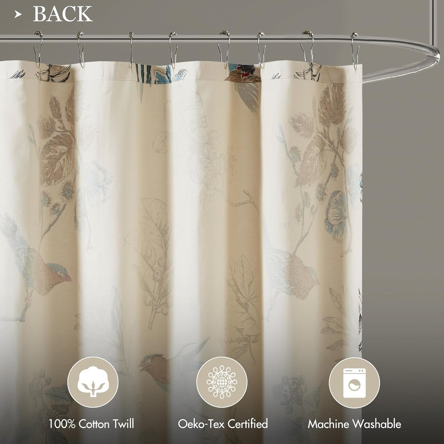 Madison Park Shower Curtain, Bird & Leaf Print, Farmhouse Shower Curtain for Bathroom, Modern Country Bathroom Décor, Machine Washable, Cotton Shower Curtain, Quincy, 72x72" Khaki