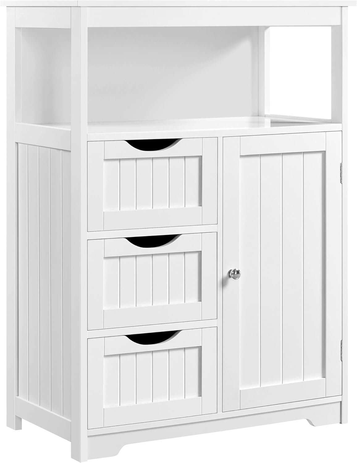 Yaheetech Bathroom Floor Cabinet Wooden Storage Organizer with 1 Door and 3 Drawers, Free-Standing Cupboard for Kitchen/Living Room/Bathroom Use, White