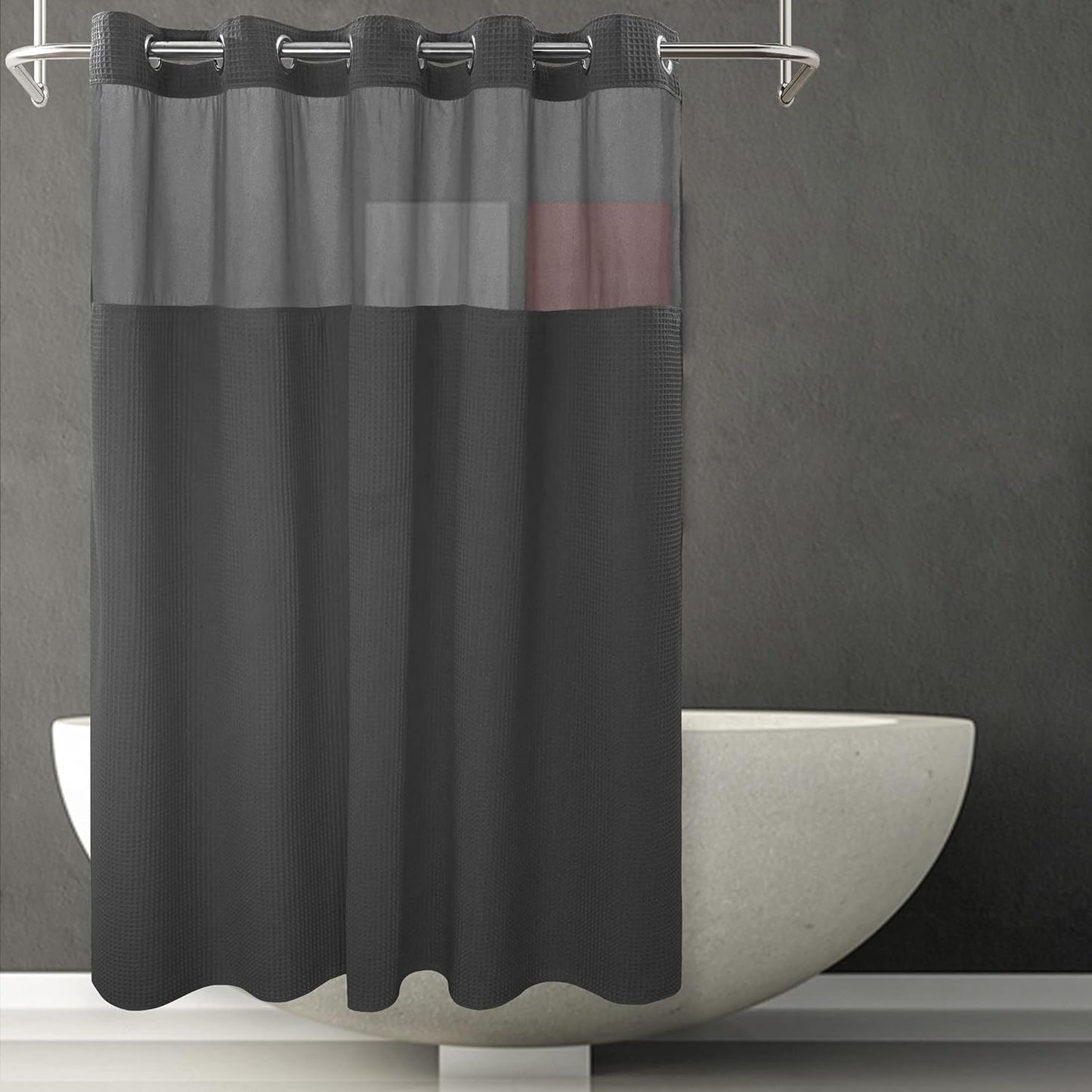 River Dream White Fabric Shower Curtain Set, Cotton Blend, Waffle Weave, with Snap in Replacement Liner,71 x 74 inches