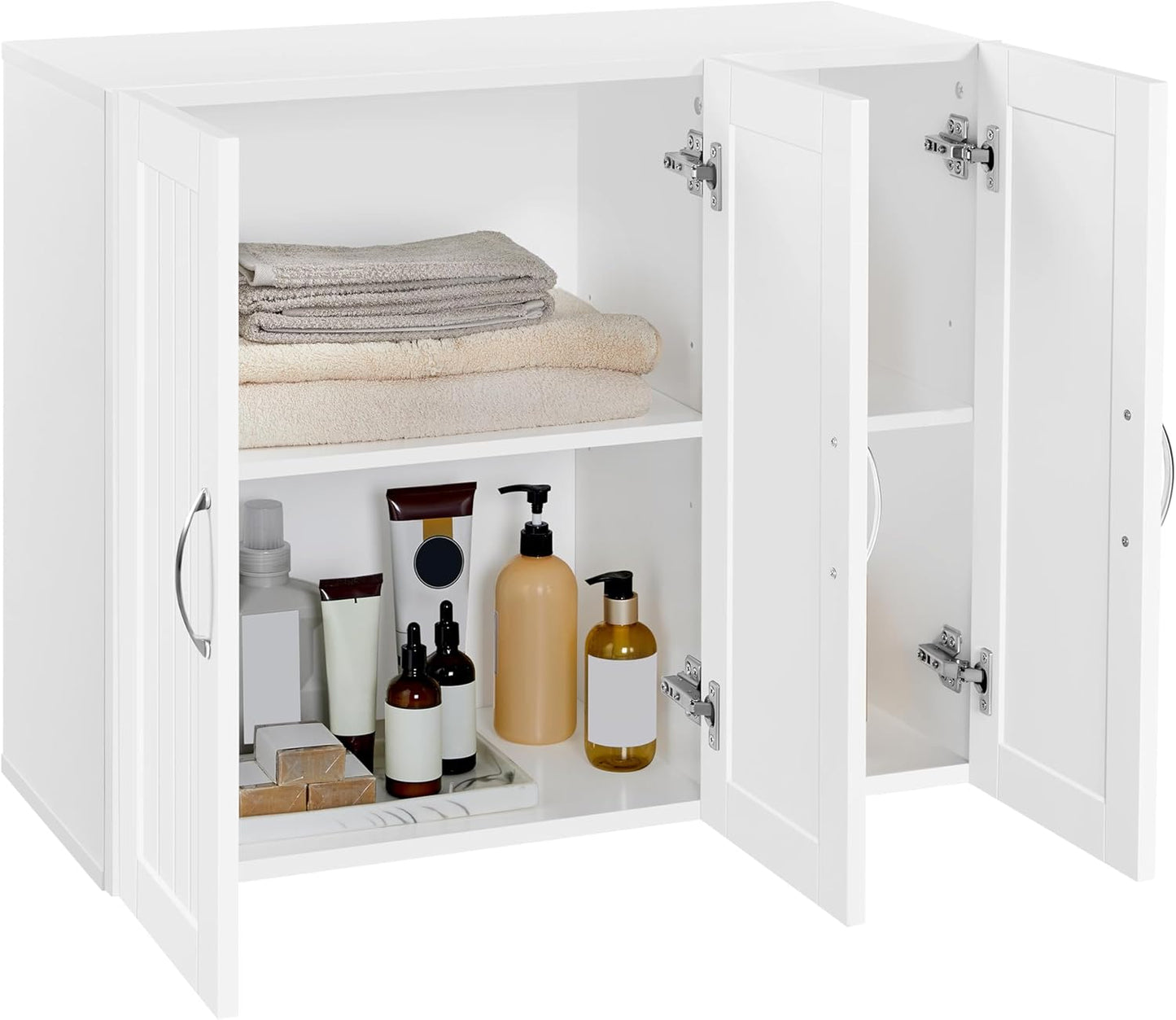 Yaheetech Bathroom Wall Cabinet with Three Doors, Medicine Cabinet with Adjustable Shelf, Hanging Storage Cupboard for Living Room, Laundry Room, Kitchen, White