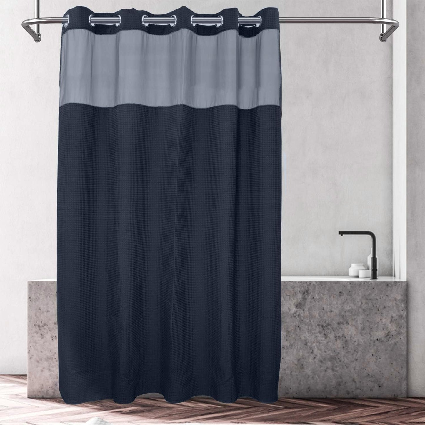 River Dream White Fabric Shower Curtain Set, Cotton Blend, Waffle Weave, with Snap in Replacement Liner,71 x 74 inches