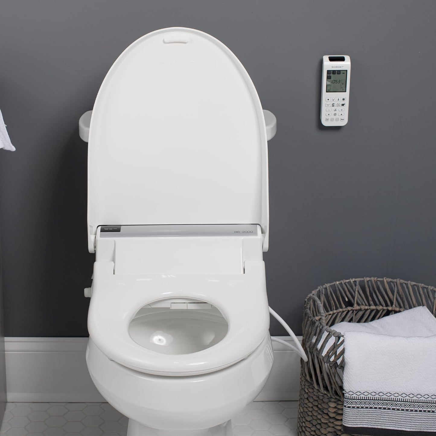 Bio Bidet BB2000 Electric Bidet Toilet Seat, Warm Water with Air Dryer, Heated Seat with Sensor and Slow Close Lid, Night Light, Remote Control, Round, White