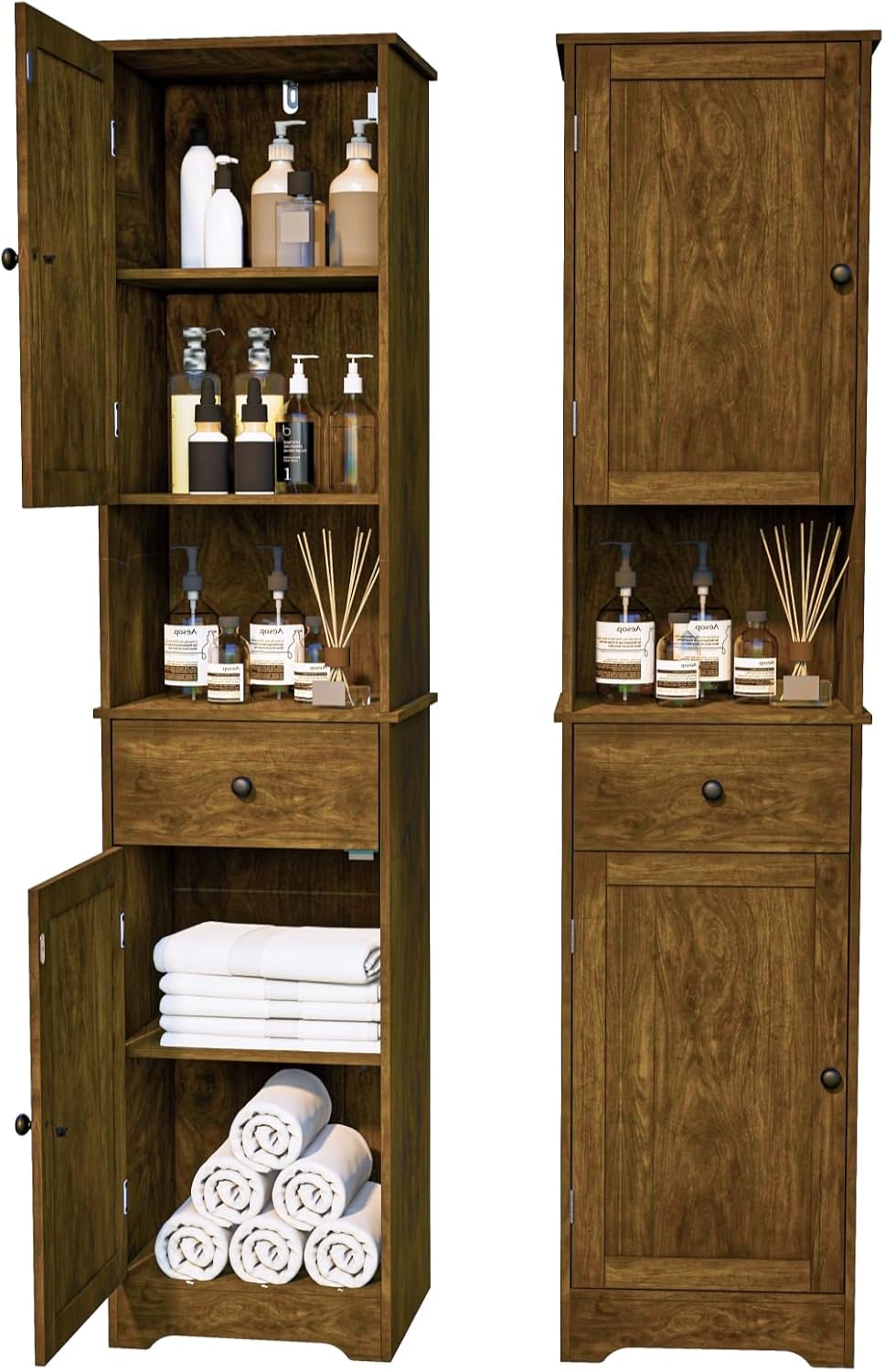 Tall Bathroom Cabinet, Storage Cabinet with 2 Doors & 2Drawer, with Ajustable Shelve, for Bathrooms, Kitchens,Entrances,Bedrooms(White)