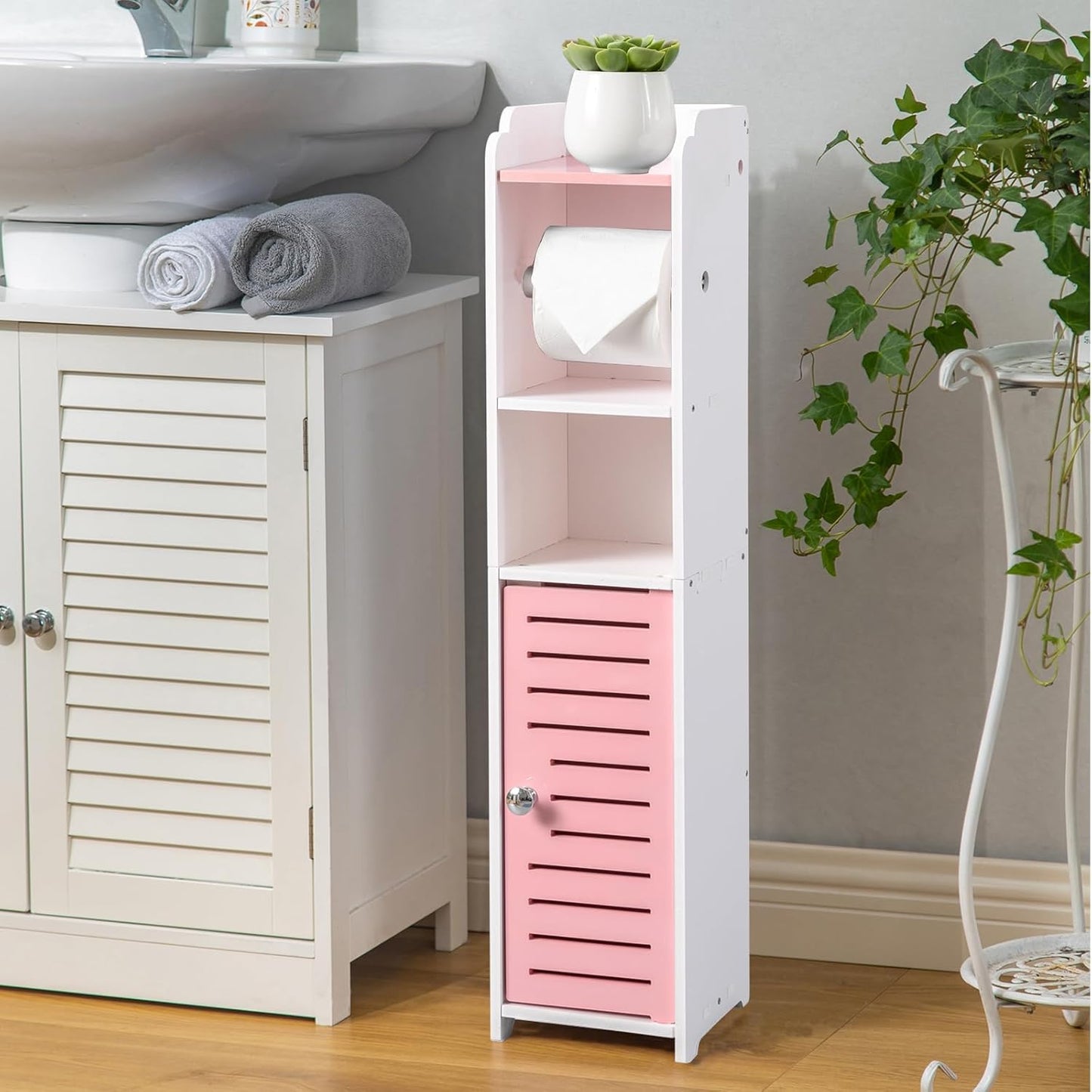 AOJEZOR Toilet Paper Holder Stand: Bathroom Storage Cabinet Beside Toilet Storage for Small Bathroom with Toilet Roll Holder - Toilet Paper Stand - Black