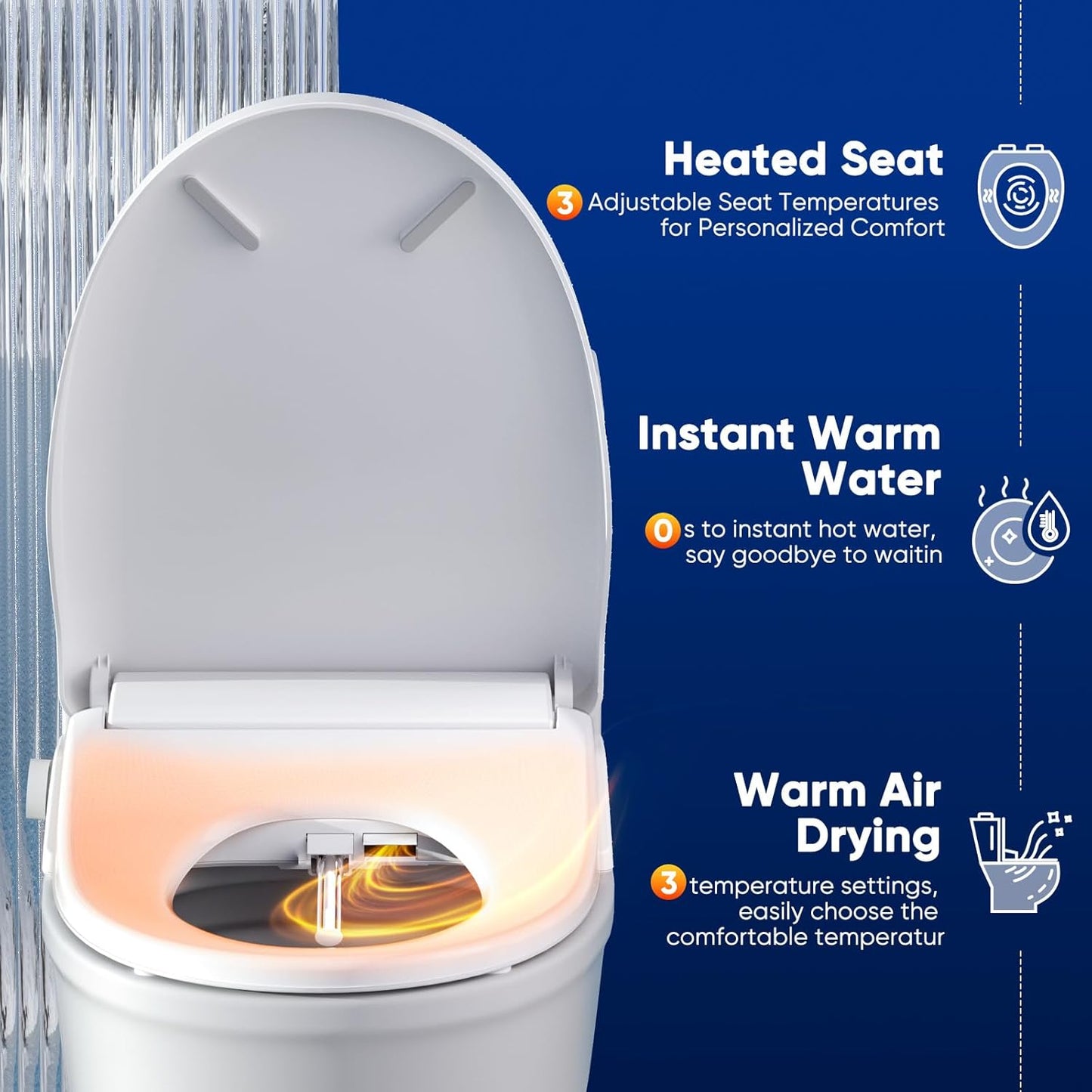 Smart Bidet Toilet Seat- Bidet Attachment for Toilet with Warm Water & Dryer, Feminine & Child Wash, Self-Clean Stainless Steel Nozzle, Adjustable Water Pressure, Slow Close Lid