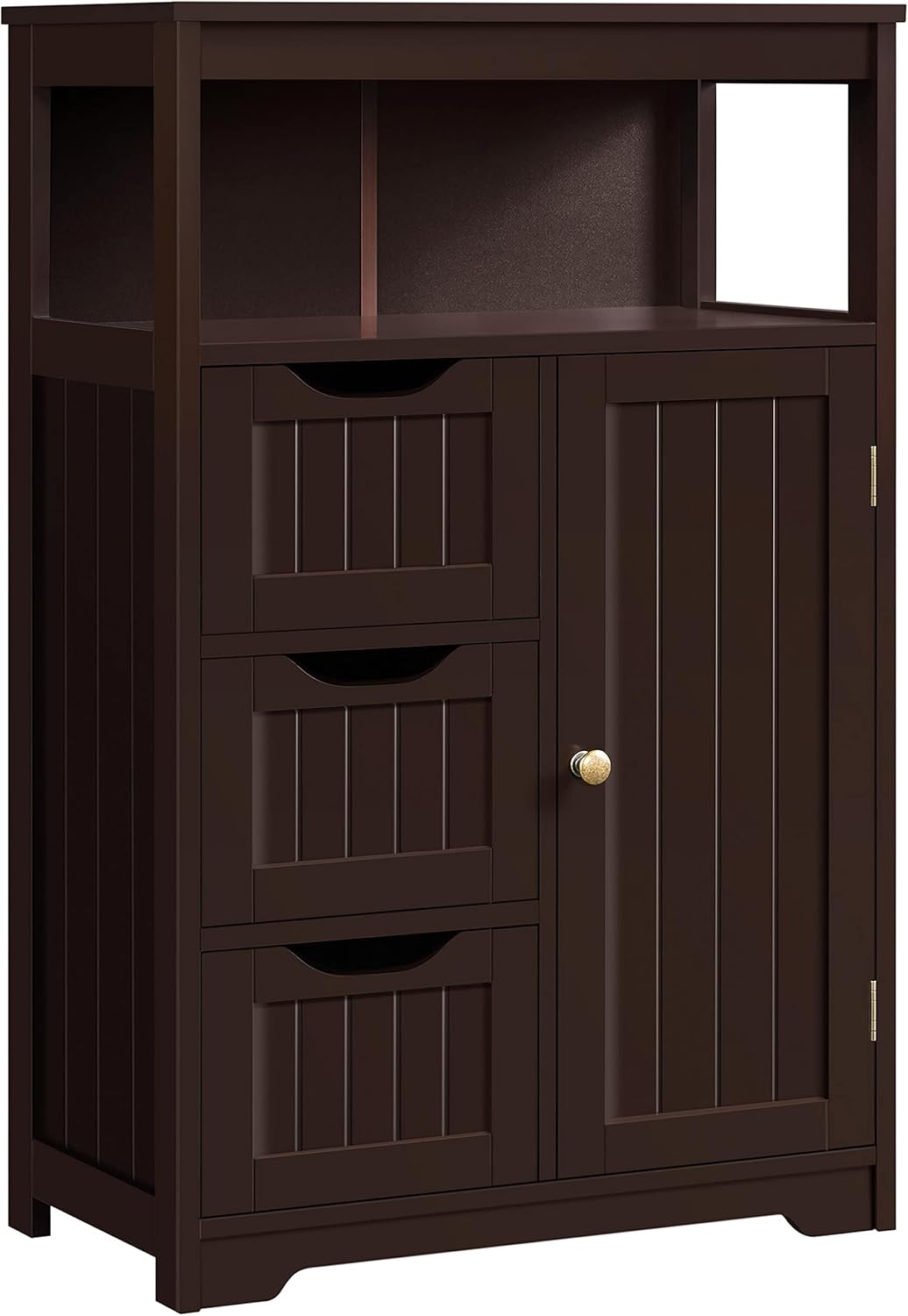 Yaheetech Bathroom Floor Cabinet Wooden Storage Organizer with 1 Door and 3 Drawers, Free-Standing Cupboard for Kitchen/Living Room/Bathroom Use, White