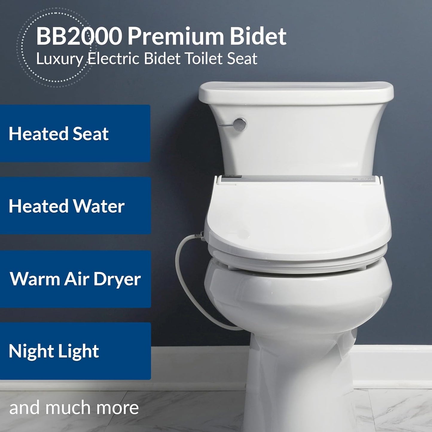 Bio Bidet BB2000 Electric Bidet Toilet Seat, Warm Water with Air Dryer, Heated Seat with Sensor and Slow Close Lid, Night Light, Remote Control, Round, White