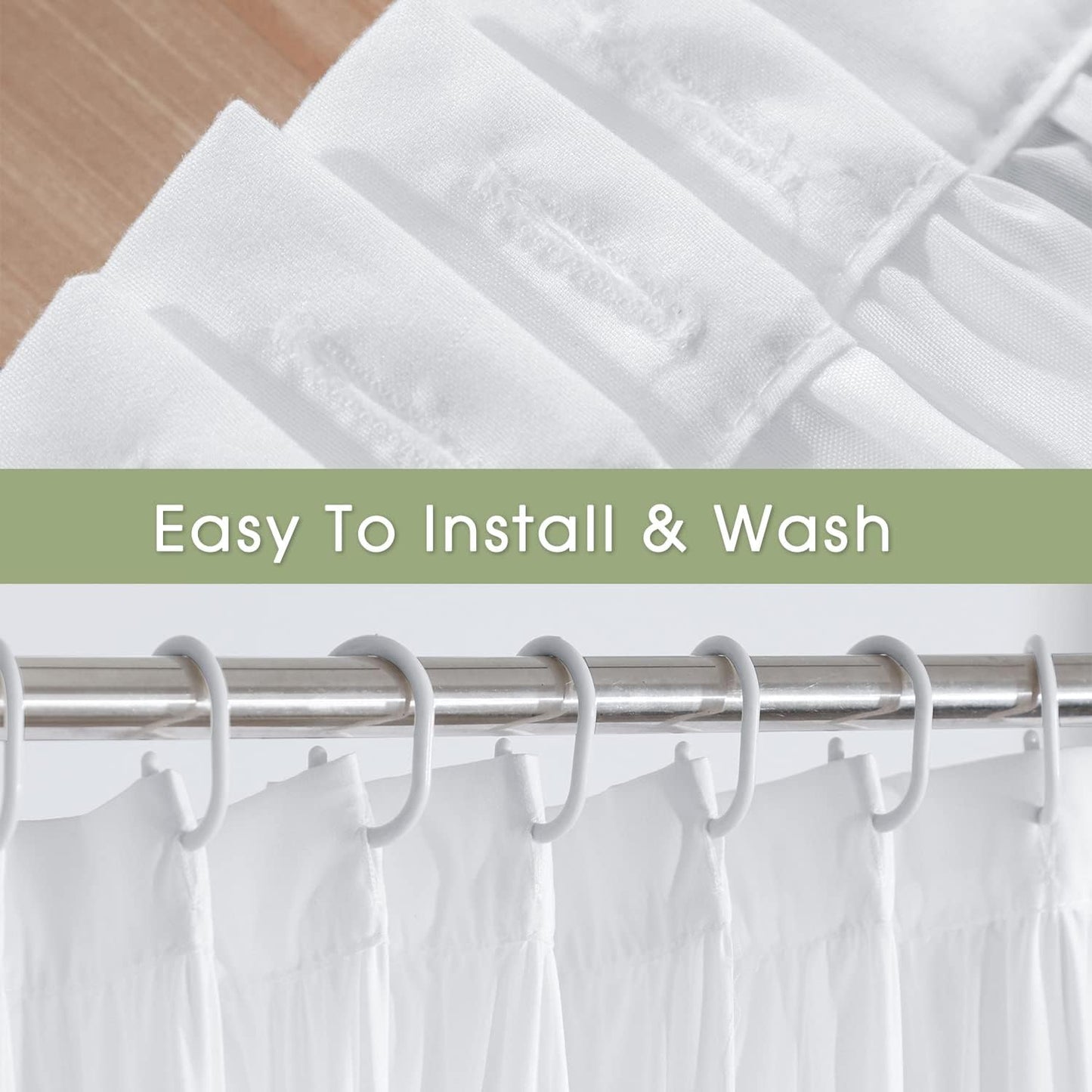Victorian Ruffle Shower Curtain, Vintage Handcrafted Bow Tie Bath Curtain for Master Bathroom, Ruched Microfiber Bathroom Curtain with 12 Buttonholes, 72" W x 84" H, White (LQ-10)