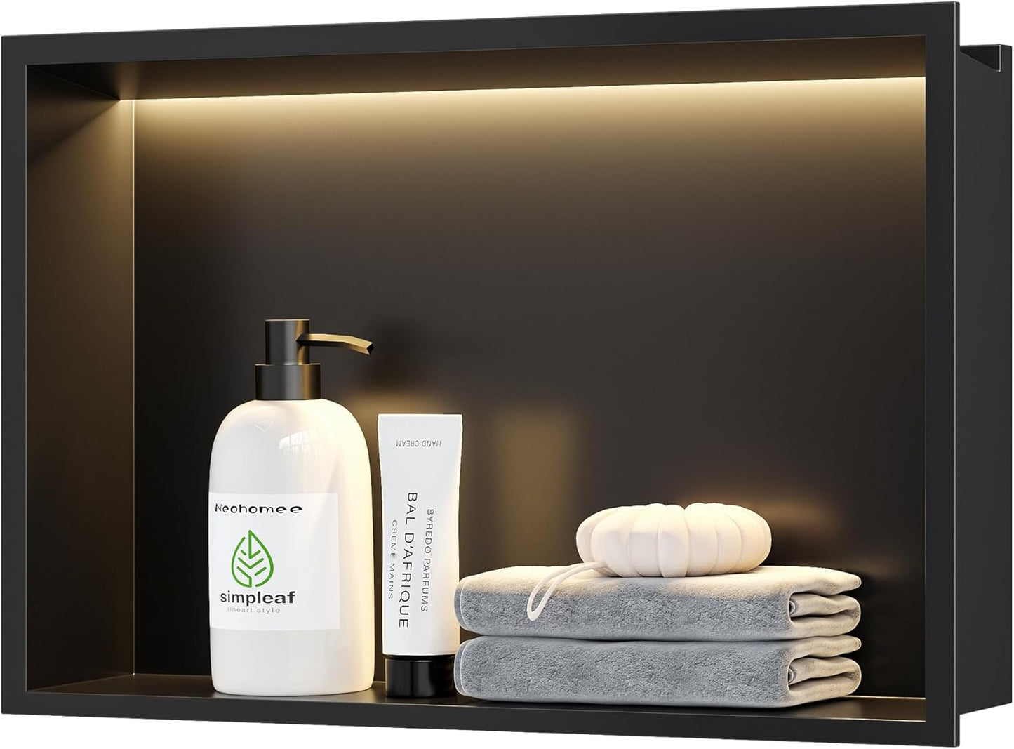 Neodrain Recessed LED Shower Niche, Brushed 30X12 in Waterproof Stainless Steel Wall Niche, 3000K LED Strip No Tile Needed Cabinet for Bathroom Storage