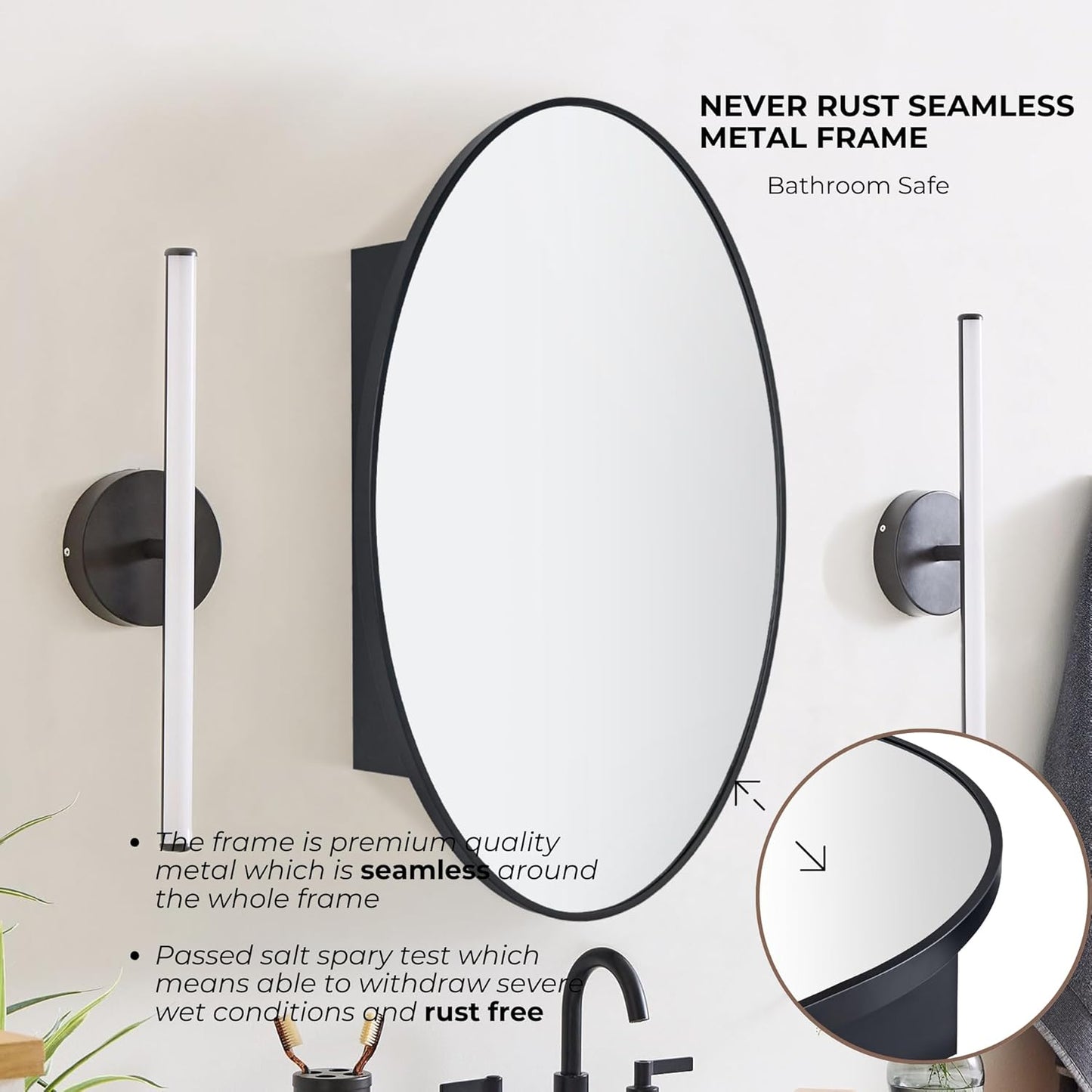 Surface Mount Black Oval Bathroom Medicine Cabinet with Mirror Metal Framed Oval Bathroom Storage Cabinet, 20x30''