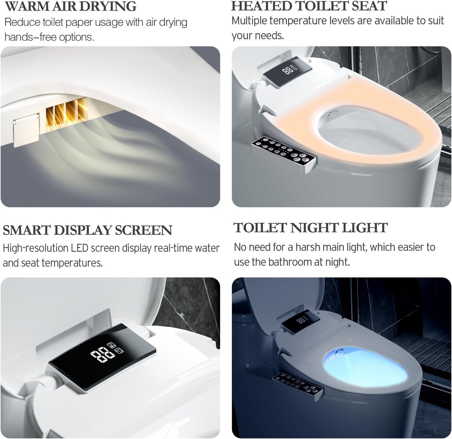 Bidet Toilet Seat Elongated, Unlimited Warm Water, Heated Toilet Seat, Warm Air Dryer, Rear and Feminine Washing, Soft Closed Toilet Lid, Night Light, Smart Toilet Seat with Bidet Requires Outlet
