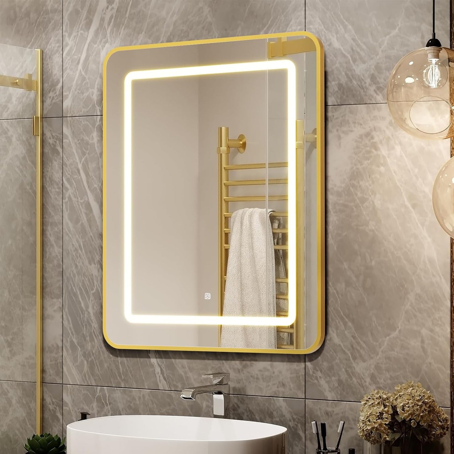 APRILSOUL 36X30 Inch Black Bathroom Medicine Cabinet with Mirror, Recessed or Surface Lighted Medicine Cabinet with 3 Colors Temperature, Dimmable Light