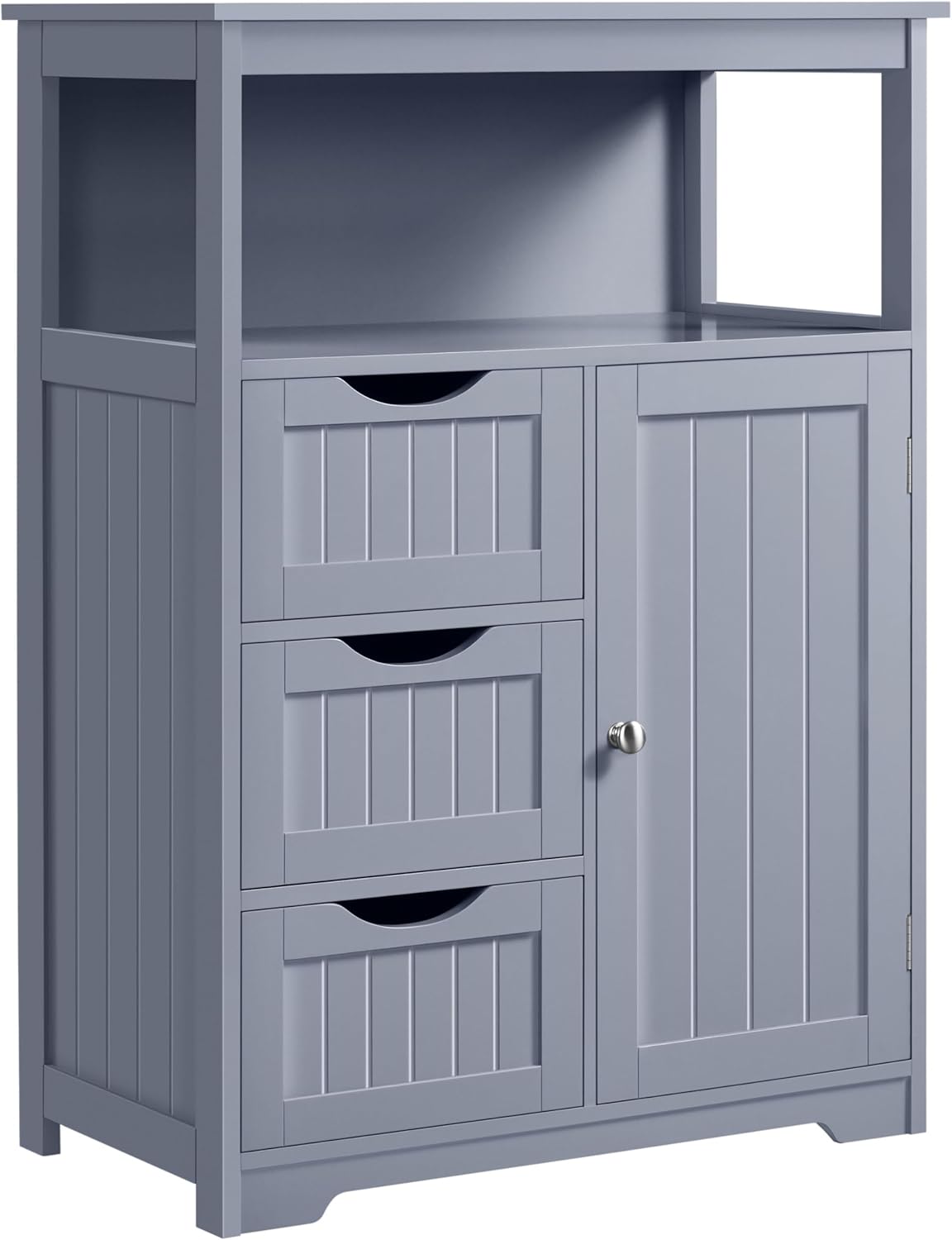 Yaheetech Bathroom Floor Cabinet Wooden Storage Organizer with 1 Door and 3 Drawers, Free-Standing Cupboard for Kitchen/Living Room/Bathroom Use, White