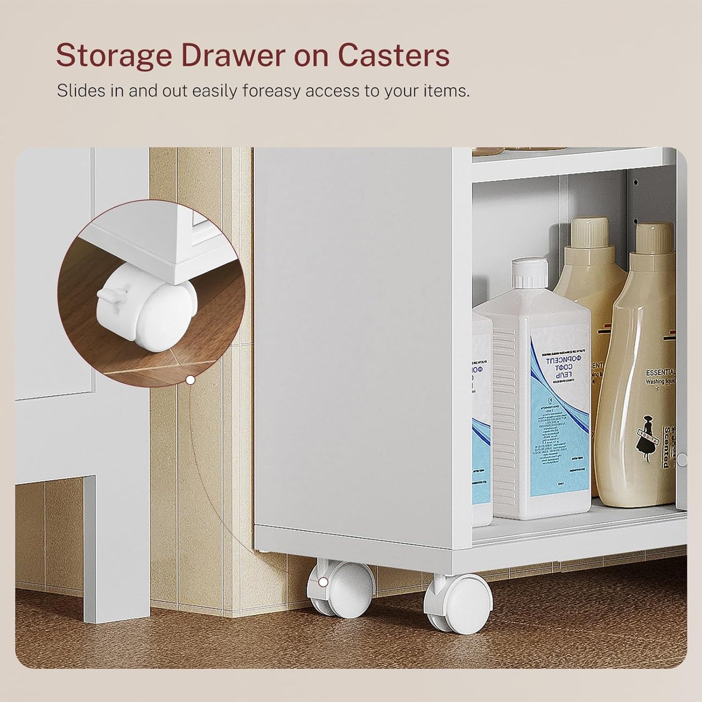 Toilet Paper Cabinets, Slim Bathroom Storage Cabinet with 2 Adjustable Shelves, Toilet Paper Holder and Brush Compartment, Next to Toilets Storage, for Small Space, Bathroom, White
