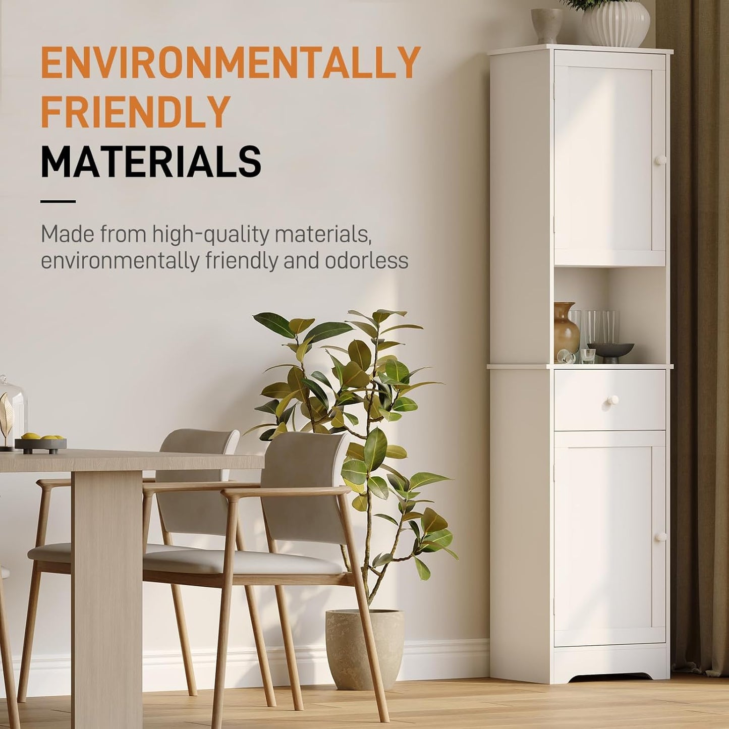 Tall Bathroom Cabinet, Storage Cabinet with 2 Doors & 2Drawer, with Ajustable Shelve, for Bathrooms, Kitchens,Entrances,Bedrooms(White)