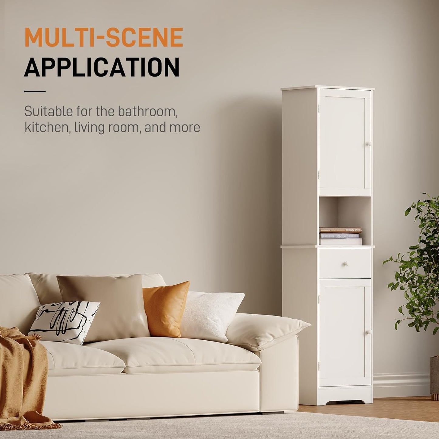Tall Bathroom Cabinet, Storage Cabinet with 2 Doors & 2Drawer, with Ajustable Shelve, for Bathrooms, Kitchens,Entrances,Bedrooms(White)
