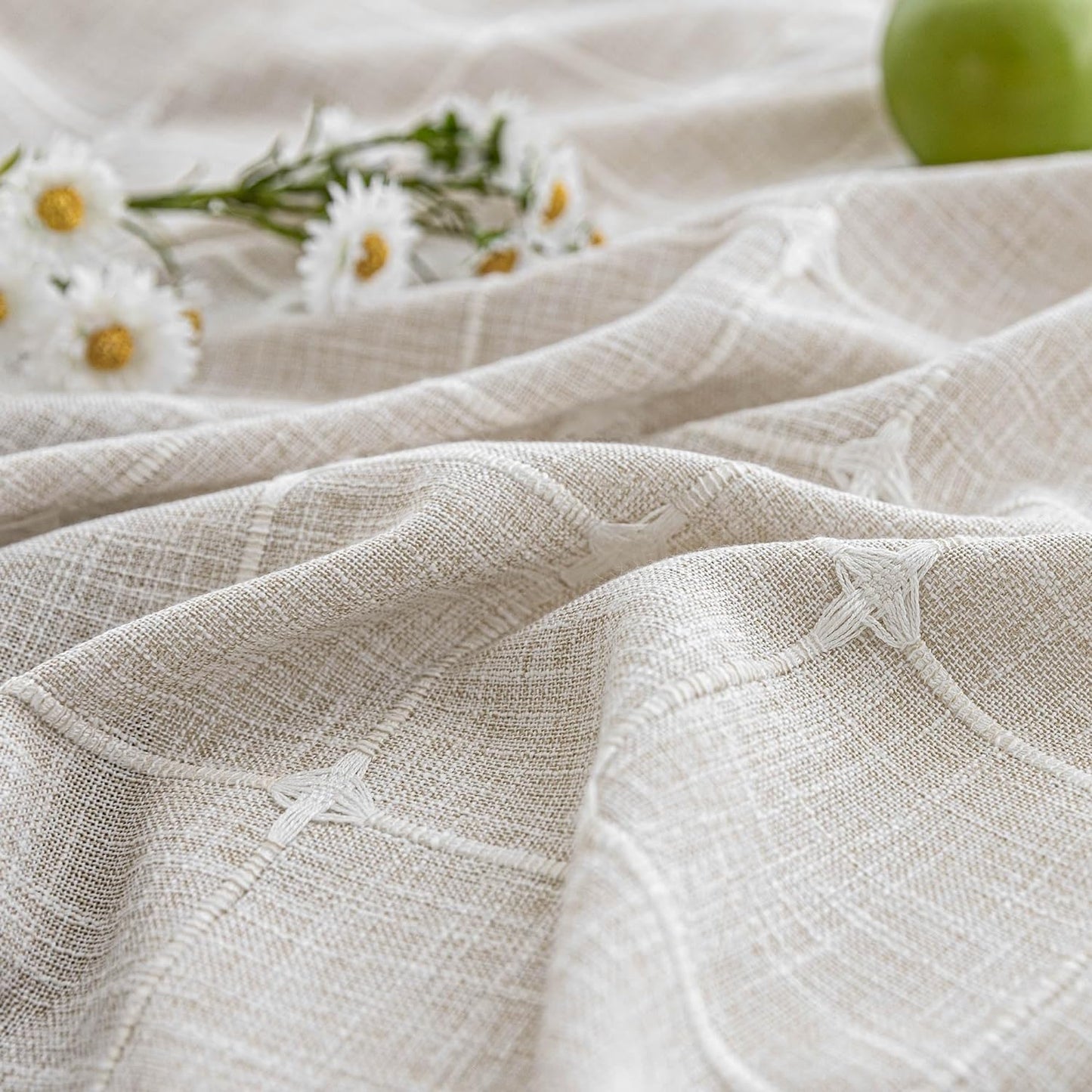 River Dream Farmhouse Linen Textured Shower Curtain with Snap-in Liner Set, No Hooks Needed, with Tassels for Rustic Bathroom Decor,with Window,with Magnets,Linen,71Wx74H