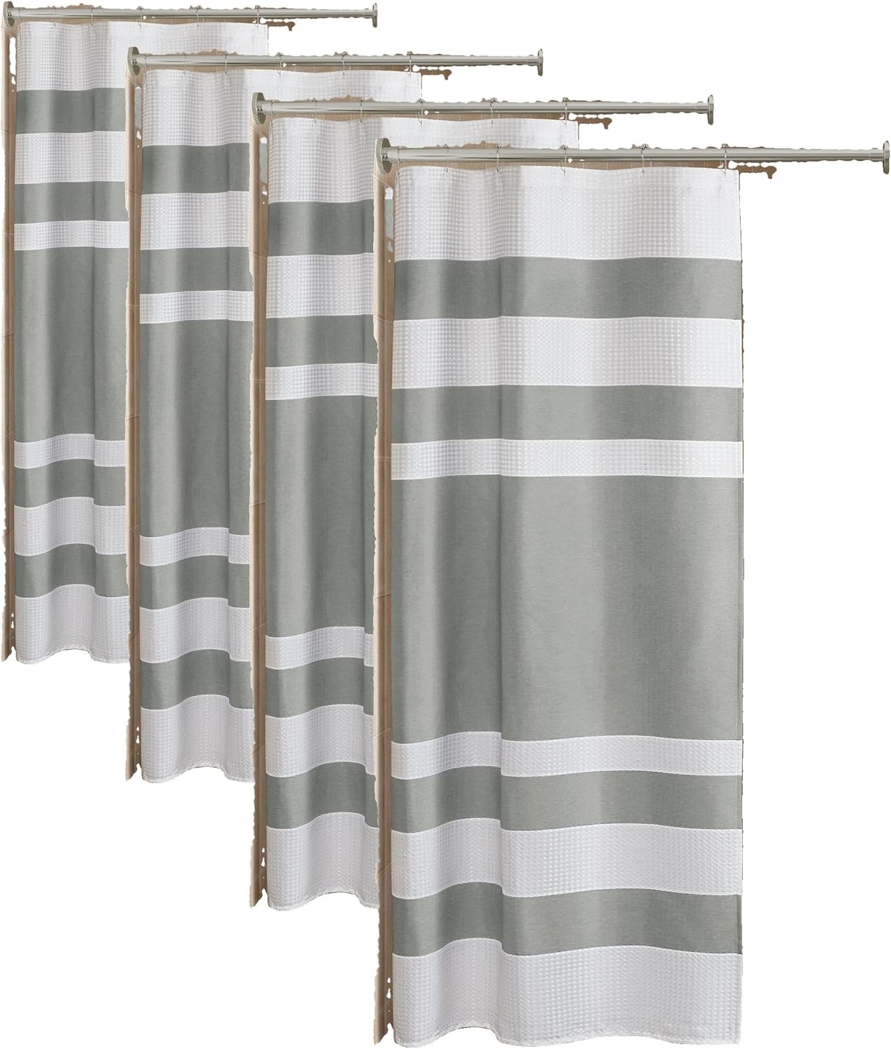 Madison Park Shower Curtain Waffle Weave Striped Pieced Design Fabric Shower Curtains for Bathroom with 3M Scotchgard Moisture Management Premium Spa Quality Modern Standard 72"x72" Grey