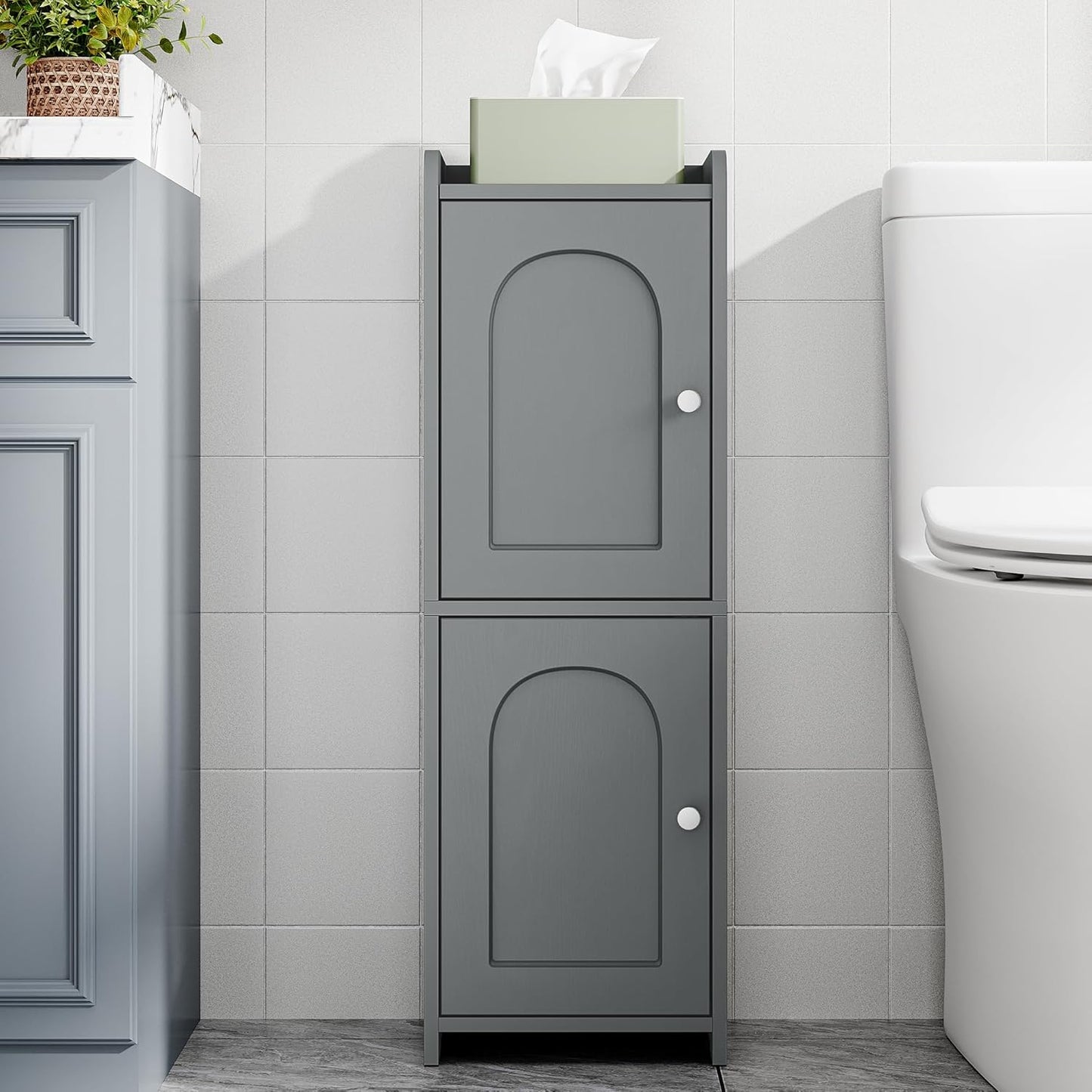 Bathroom Storage Cabinet, Corner Floor Cabinet with 2 Doors and Adjustable Shelf, Narrow Toilet Paper Cabinet, Bathroom Organizer for Small Spaces, White BC19913X