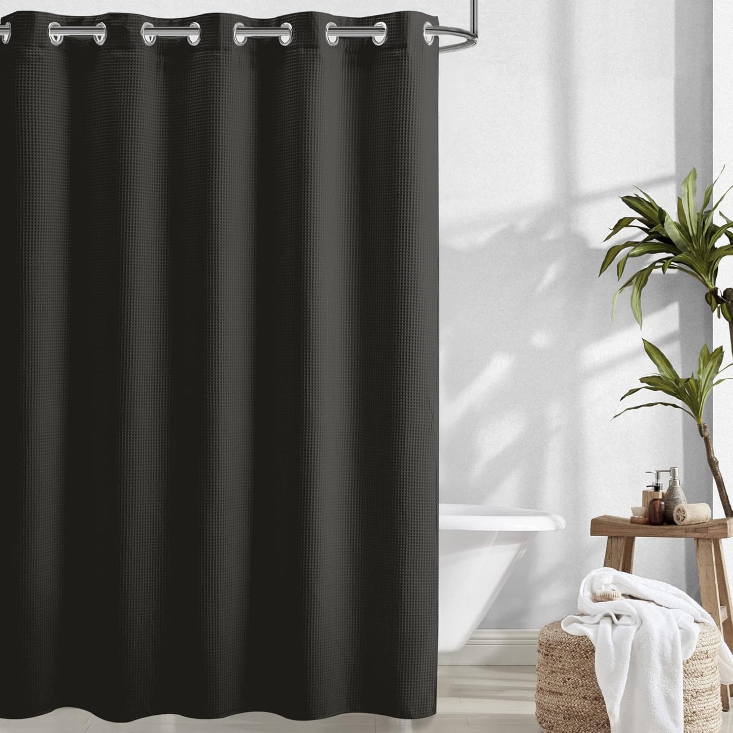 River Dream White Waffle Weave Shower Curtain with Snap-in Liner,Cotton Blend Fabric Heavy Duty,No Hooks Needed Shower Curtain for Bathroom,Hotel Quality Shower Curtain Set,71 x 74 inches