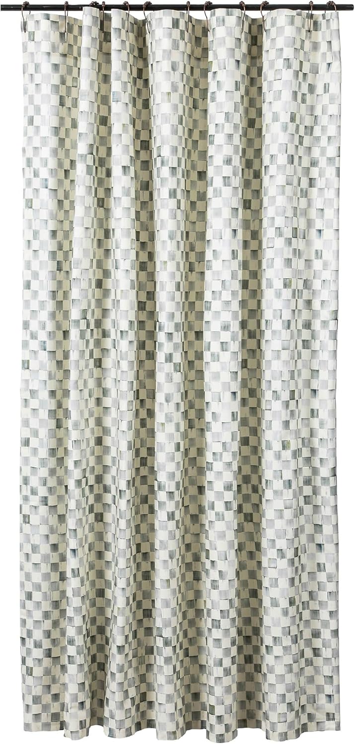 MACKENZIE-CHILDS Fabric Shower Curtain, Decorative Bathroom Shower Curtain with Eyelet Hang Holes, 72 Inches by 72 Inches, Black-and-White Courtly Check