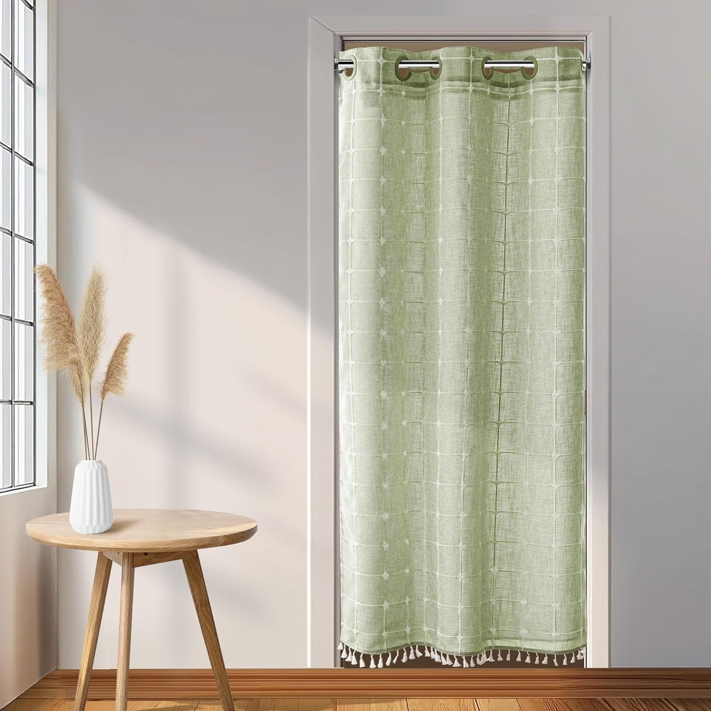 River Dream Farmhouse Linen Textured Shower Curtain with Snap-in Liner Set, No Hooks Needed, with Tassels for Rustic Bathroom Decor,with Window,with Magnets,Linen,71Wx74H
