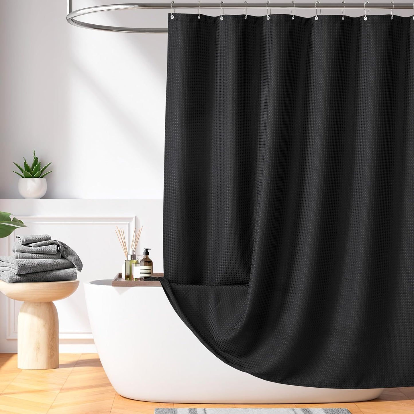 Madison Park Shower Curtain Waffle Weave Striped Pieced Design Fabric Shower Curtains for Bathroom with 3M Scotchgard Moisture Management Premium Spa Quality Modern Standard 72"x72" Grey