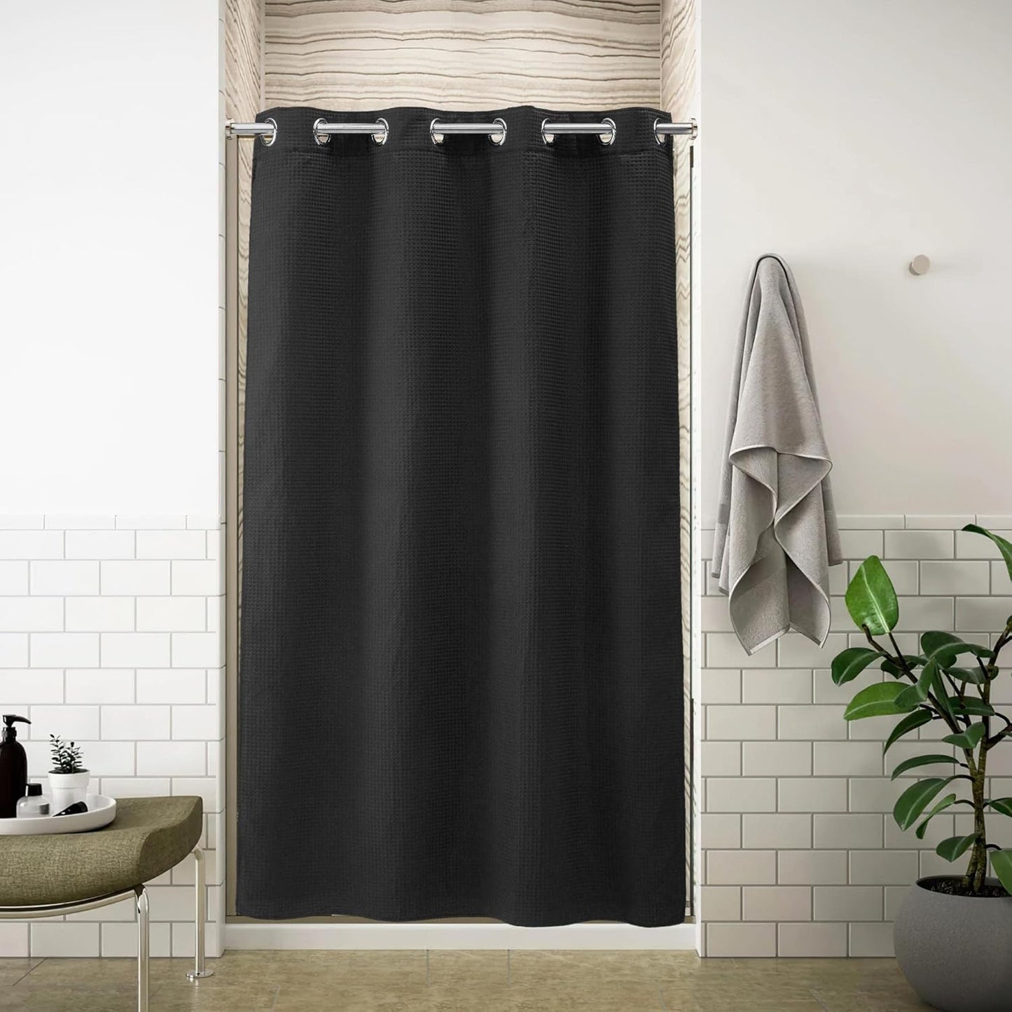 River Dream White Waffle Weave Shower Curtain with Snap-in Liner,Cotton Blend Fabric Heavy Duty,No Hooks Needed Shower Curtain for Bathroom,Hotel Quality Shower Curtain Set,71 x 74 inches