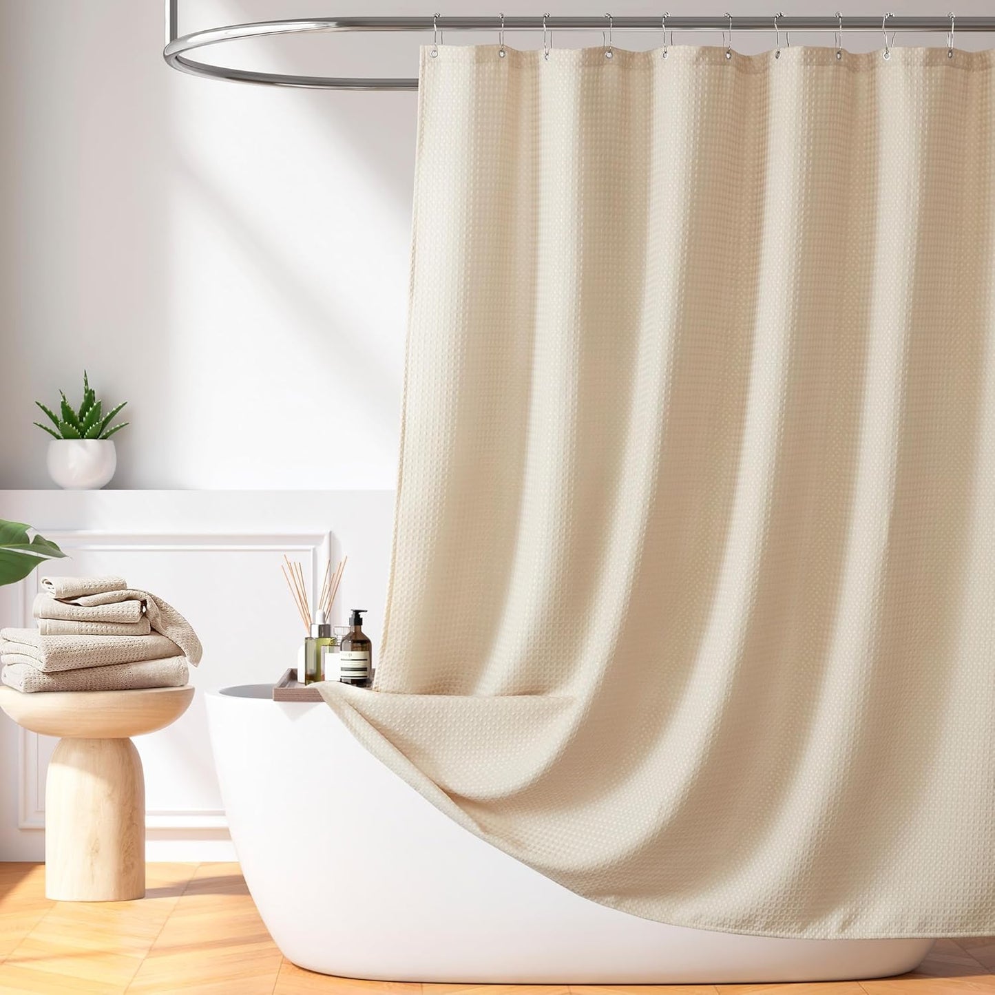 Madison Park Shower Curtain Waffle Weave Striped Pieced Design Fabric Shower Curtains for Bathroom with 3M Scotchgard Moisture Management Premium Spa Quality Modern Standard 72"x72" Grey