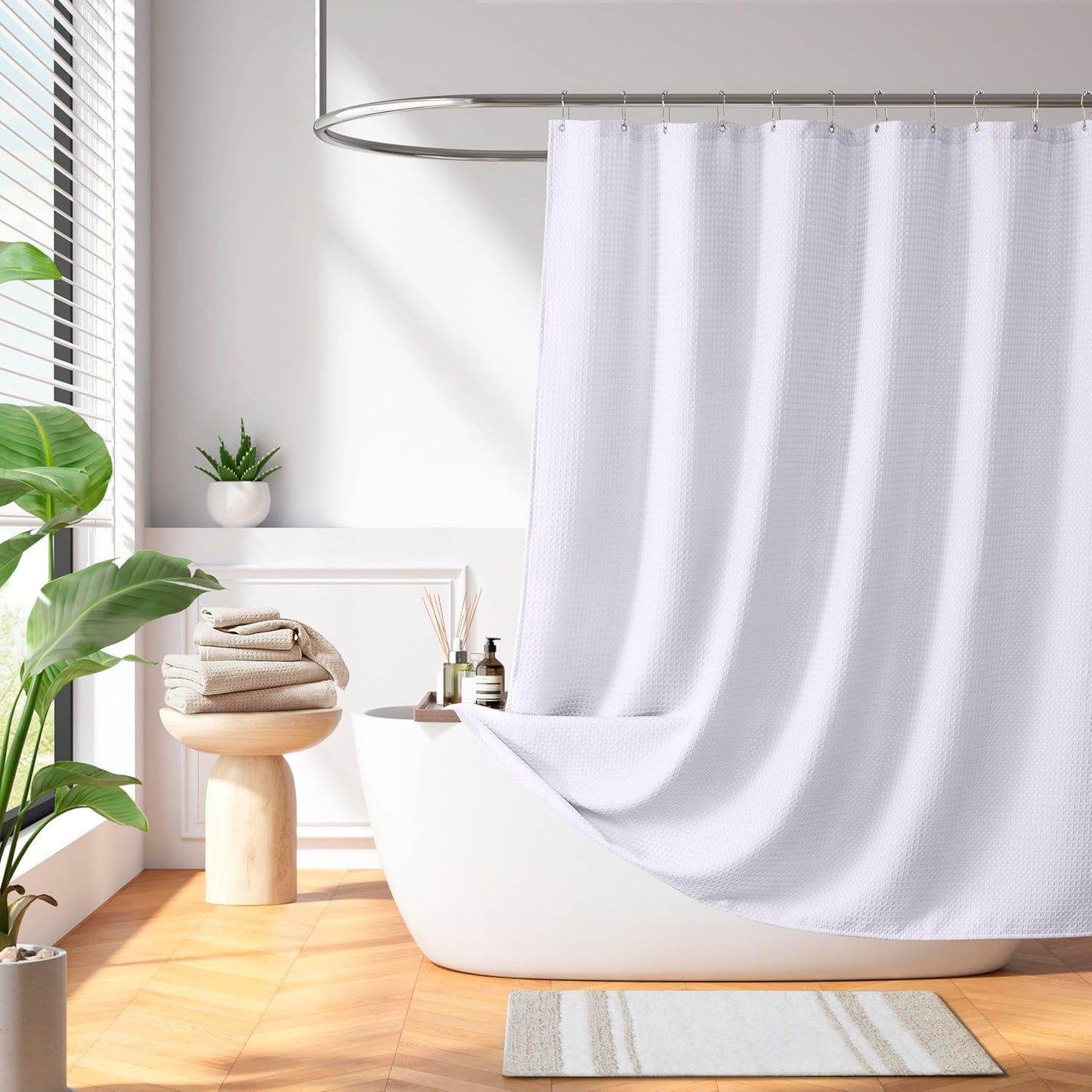 Madison Park Shower Curtain Waffle Weave Striped Pieced Design Fabric Shower Curtains for Bathroom with 3M Scotchgard Moisture Management Premium Spa Quality Modern Standard 72"x72" Grey