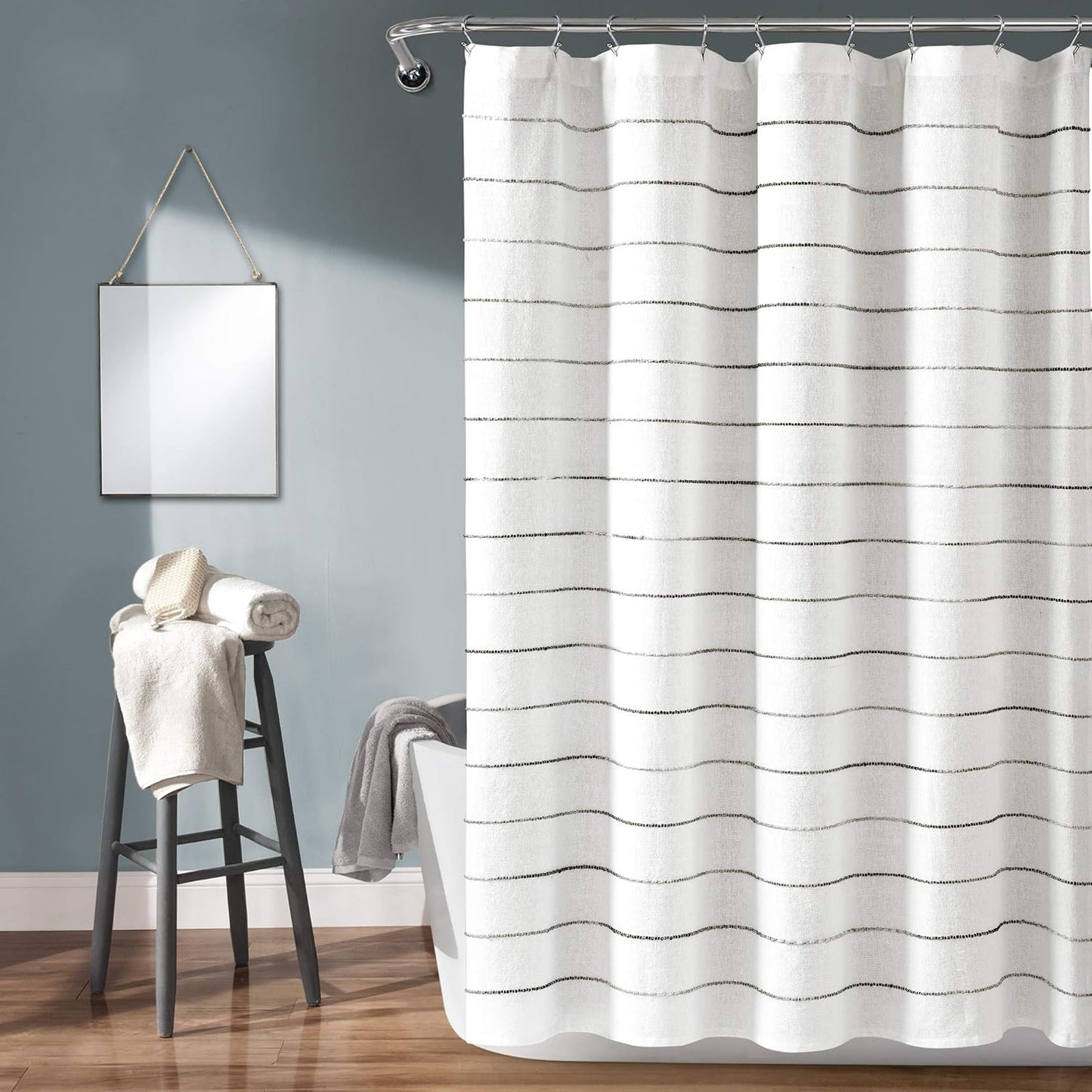 Lush Decor Ombre Stripe Yarn Dyed Cotton Shower Curtain, 72" W x 72" L, Navy & Multi - Fabric Shower Curtains - Striped Bathroom Curtain - Farmhouse & Coastal Decor