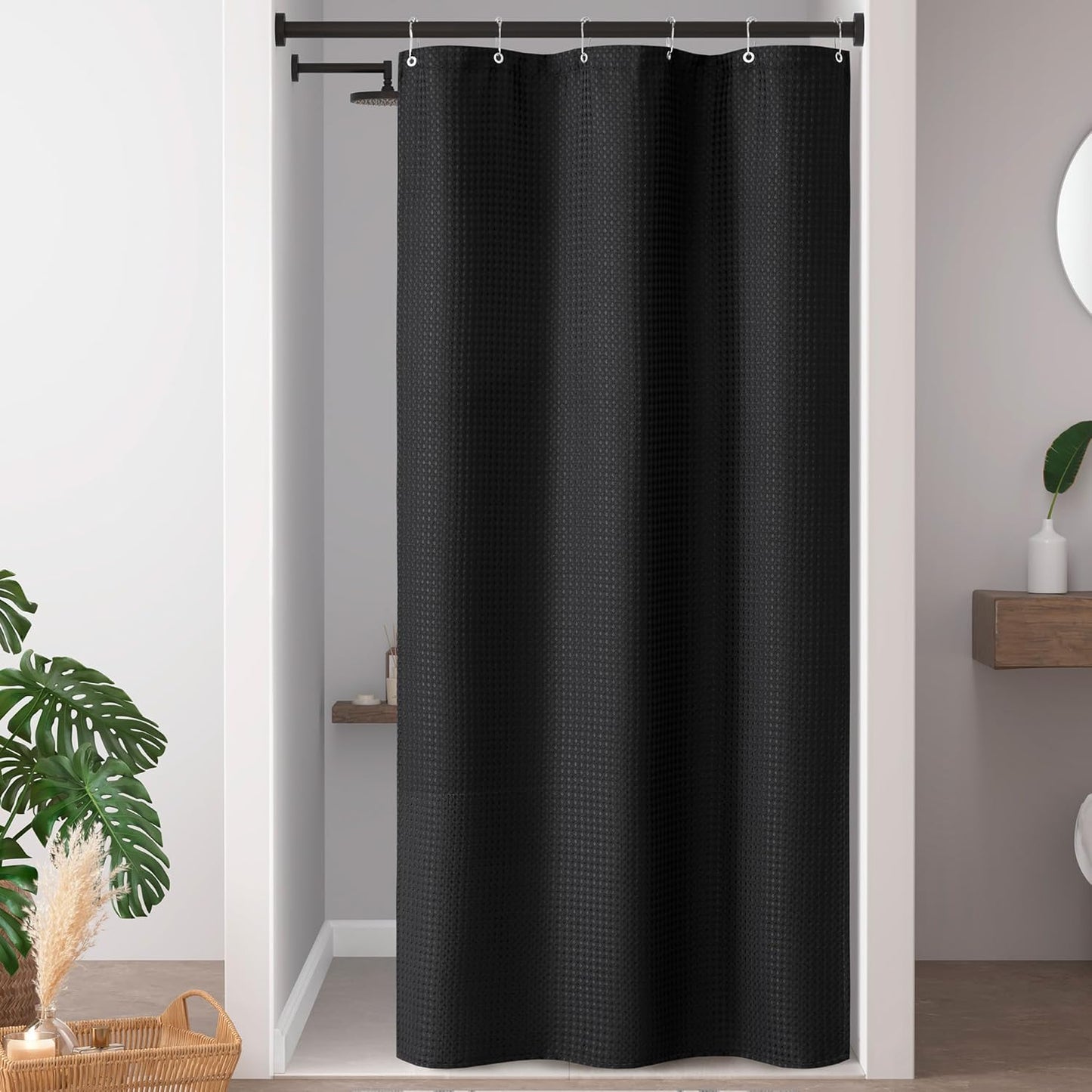 Madison Park Shower Curtain Waffle Weave Striped Pieced Design Fabric Shower Curtains for Bathroom with 3M Scotchgard Moisture Management Premium Spa Quality Modern Standard 72"x72" Grey