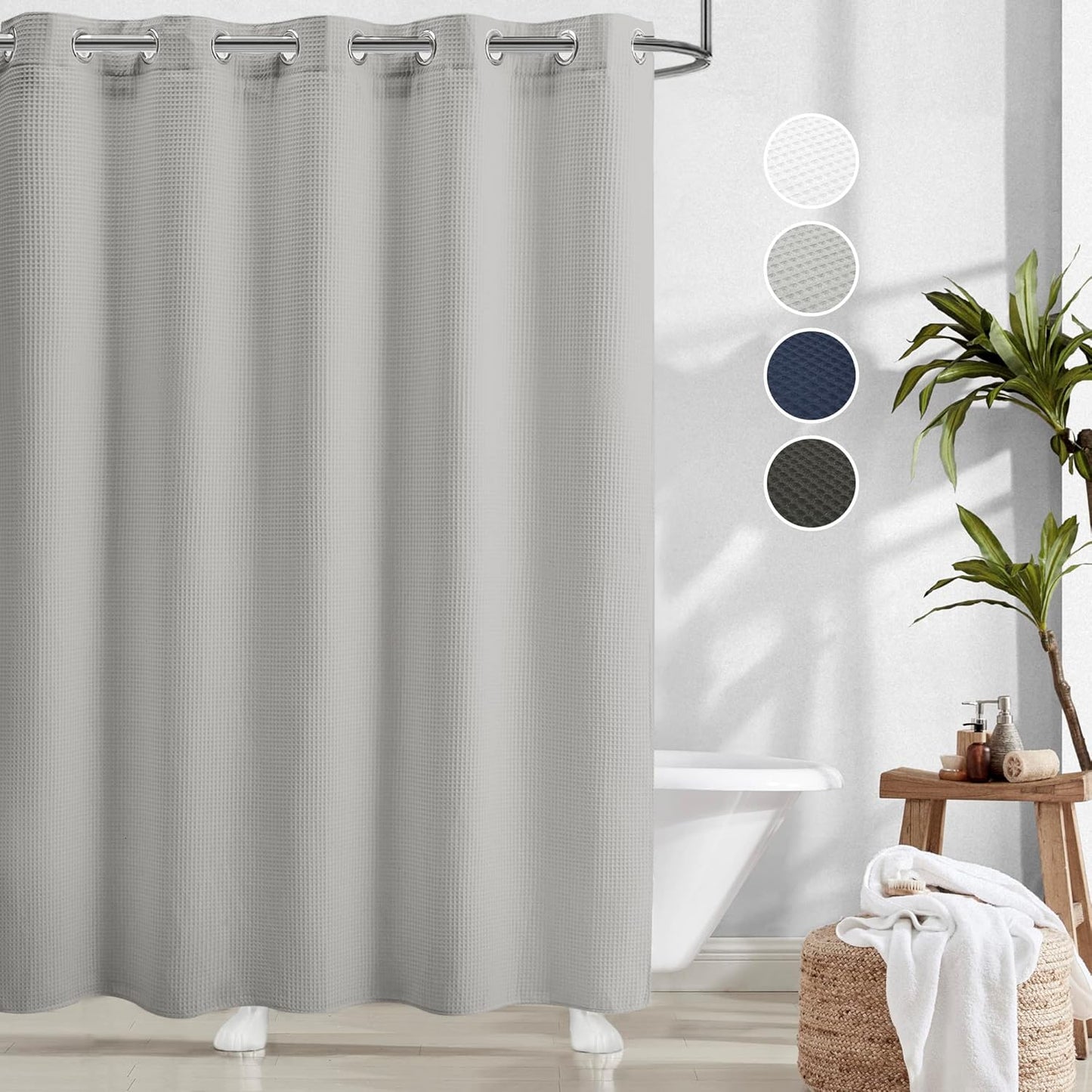 River Dream White Waffle Weave Shower Curtain with Snap-in Liner,Cotton Blend Fabric Heavy Duty,No Hooks Needed Shower Curtain for Bathroom,Hotel Quality Shower Curtain Set,71 x 74 inches