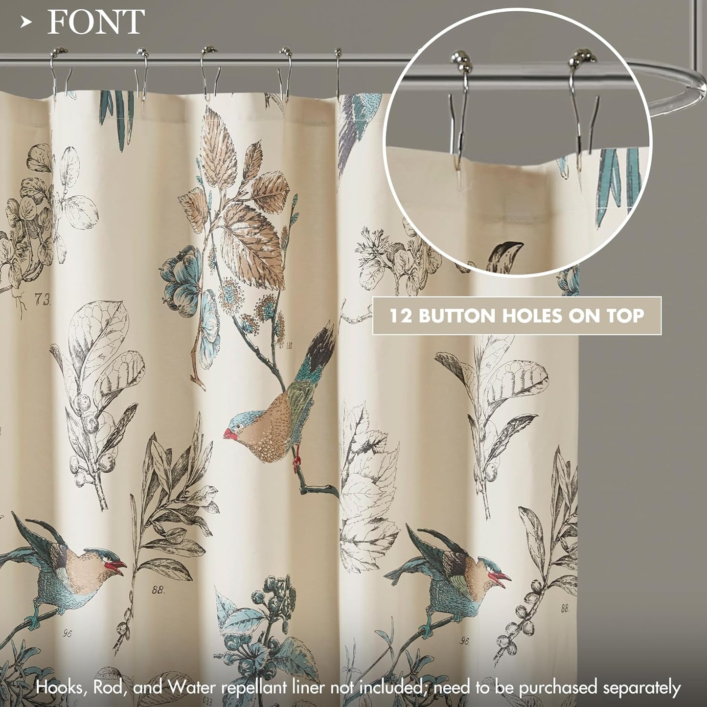 Madison Park Shower Curtain, Bird & Leaf Print, Farmhouse Shower Curtain for Bathroom, Modern Country Bathroom Décor, Machine Washable, Cotton Shower Curtain, Quincy, 72x72" Khaki