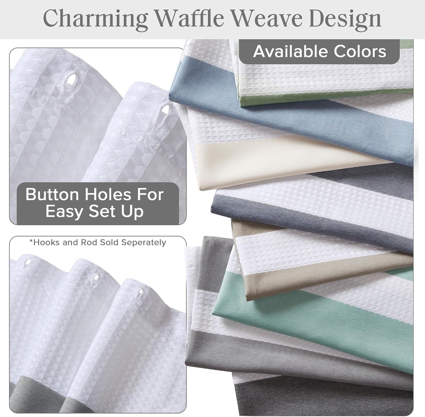 Madison Park Shower Curtain Waffle Weave Striped Pieced Design Fabric Shower Curtains for Bathroom with 3M Scotchgard Moisture Management Premium Spa Quality Modern Standard 72"x72" Grey