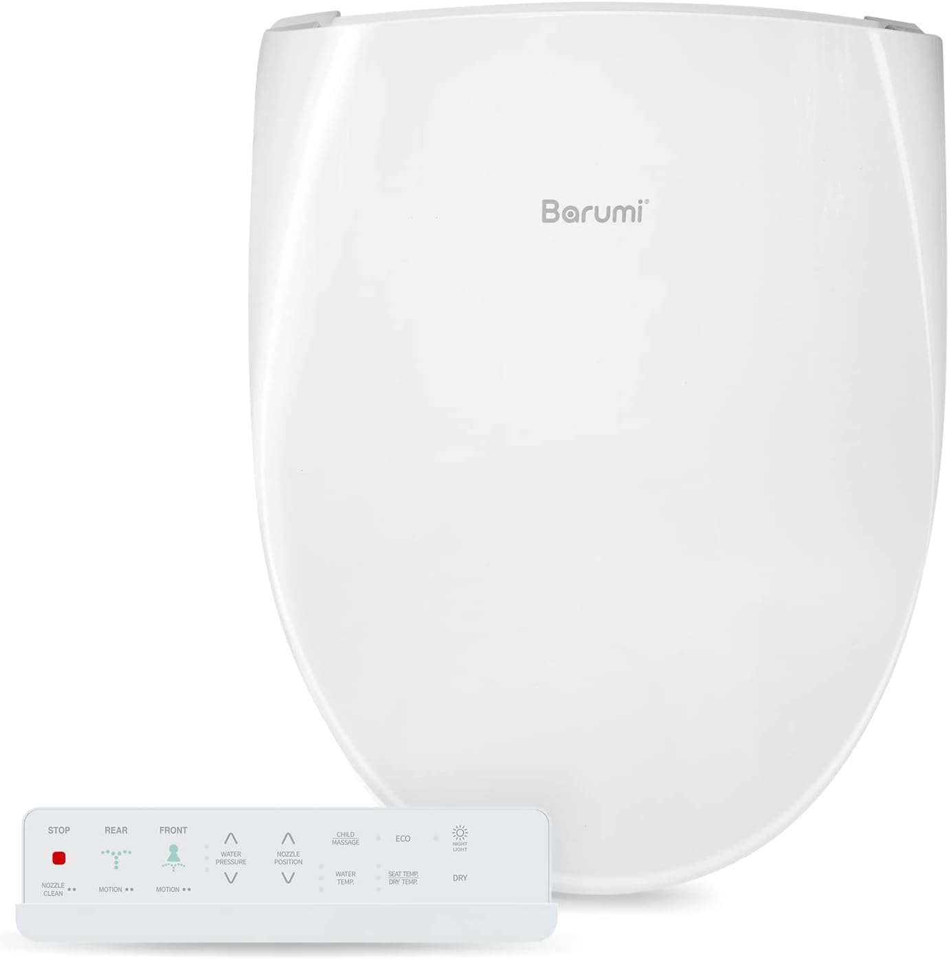 Barumi BM-4000 Elongated Bidet Attachment Toilet Seat, Smart Heated Seat, Air Dryer, Warm Water & Pressure Control, Self-Cleaning, Child & Eco Mode, Self Cleaning -SS Spray Nozzle with Massage