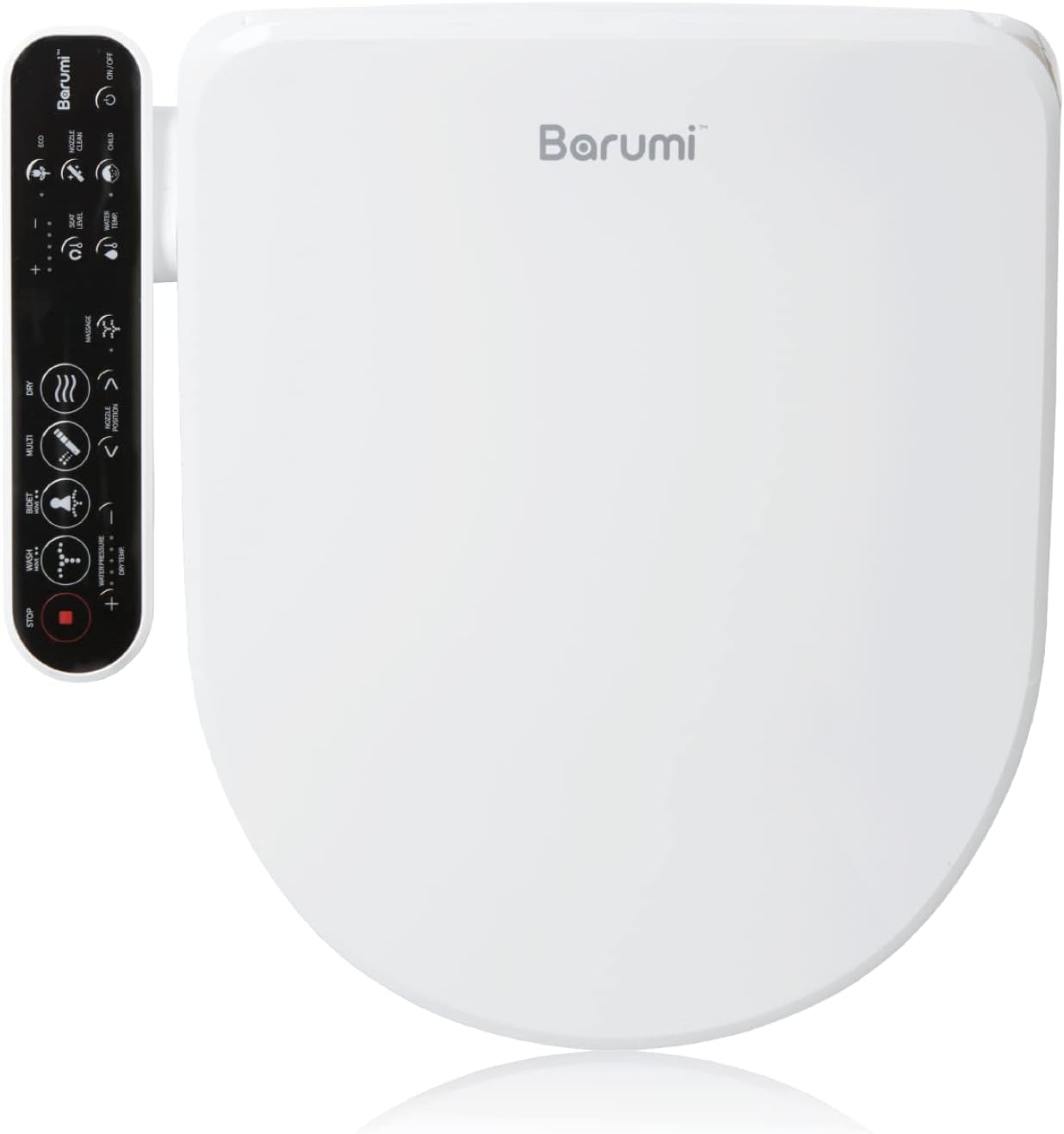 Barumi BM-4000 Elongated Bidet Attachment Toilet Seat, Smart Heated Seat, Air Dryer, Warm Water & Pressure Control, Self-Cleaning, Child & Eco Mode, Self Cleaning -SS Spray Nozzle with Massage
