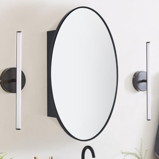 Surface Mount Black Oval Bathroom Medicine Cabinet with Mirror Metal Framed Oval Bathroom Storage Cabinet, 20x30''