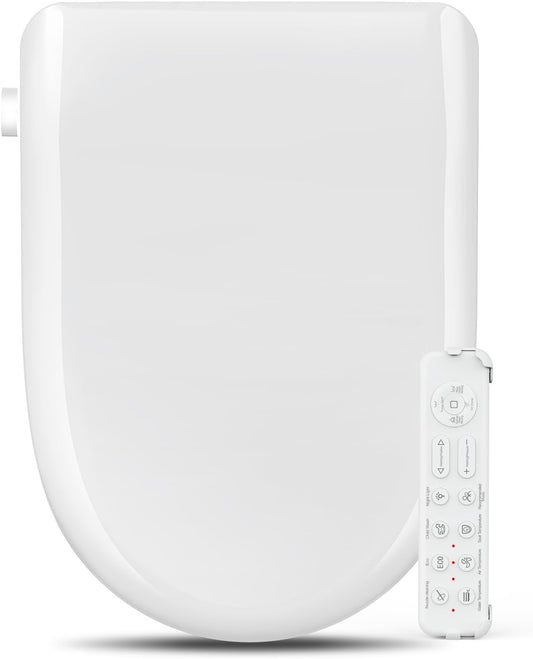 Smart Bidet Toilet Seat- Bidet Attachment for Toilet with Warm Water & Dryer, Feminine & Child Wash, Self-Clean Stainless Steel Nozzle, Adjustable Water Pressure, Slow Close Lid