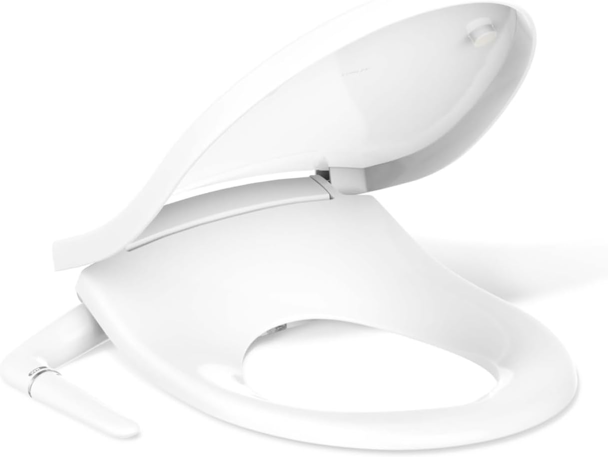 Kohler PureWash M250 Manual Elongated Bidet Toilet Seat, White, Quiet-Close Lid Prevents Slamming, Cool Water, Easy Installation with Quick-Release Hinges, Adjustable Spray Position & Pressure