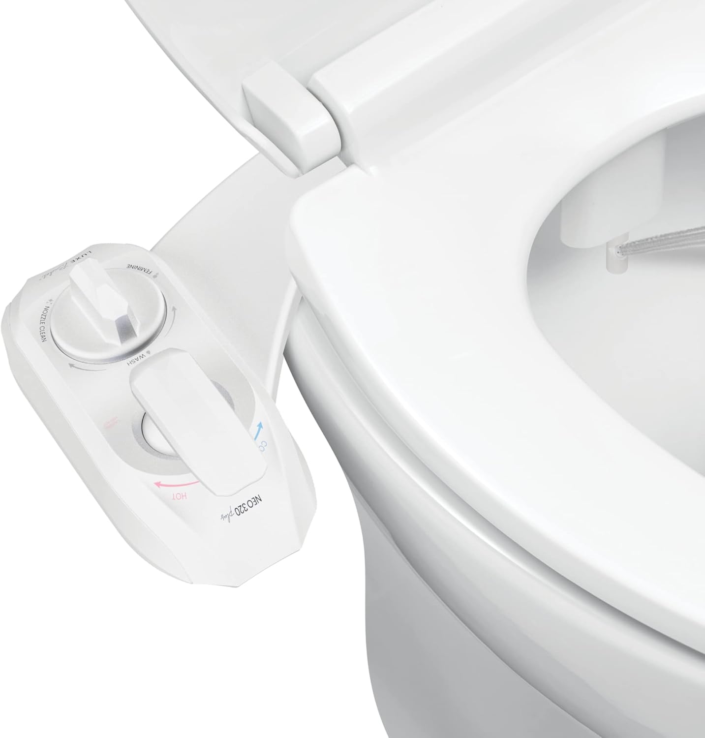 LUXE Bidet NEO 320 Plus - Patented Bidet Attachment for Toilet Seat, Innovative Hinges to Clean, Slide-in Install, Advanced 360° Self-Clean, Warm, Dual Nozzles, Feminine & Rear Wash (Chrome)