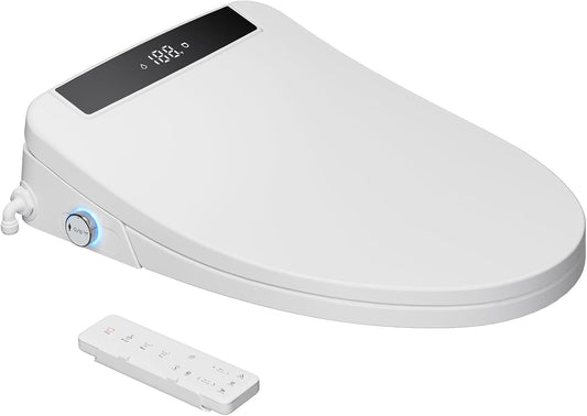 Electric Smart Bidet Toilet Seat, Upgraded Heated Bidet with Adjustable Instant Warm Water and Warm Dryer, Remote Control, Night Light, Slow Close Lid (Elongated 2 (Remote Control))