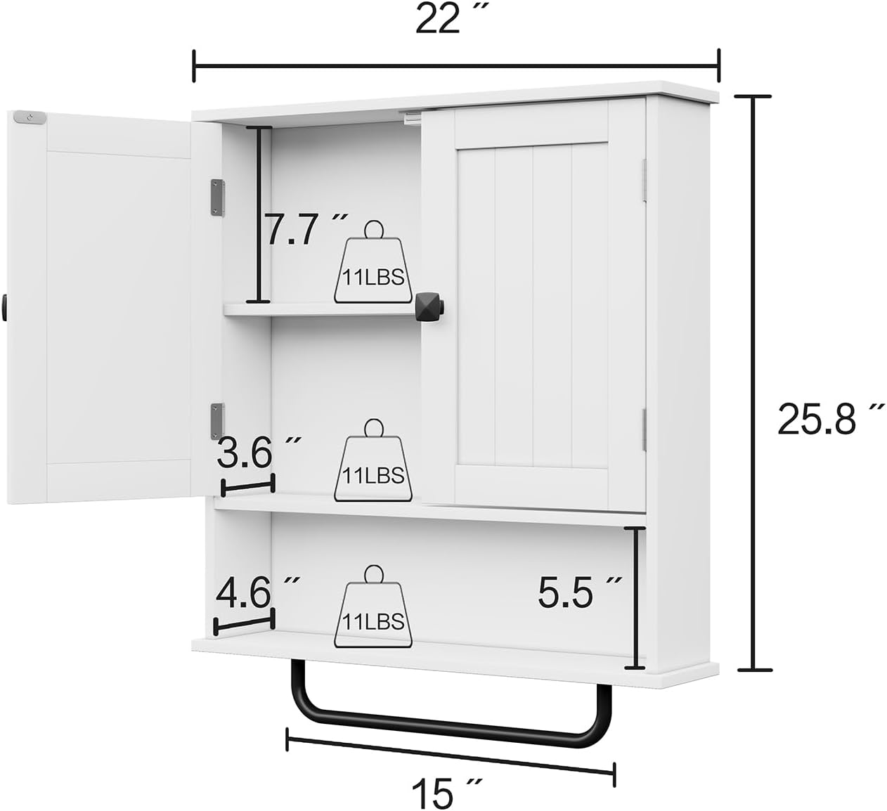 RRX Bathroom Cabinet Wall Mounted Medicine Cabinets with Towels Bar, Over The Toilet Storage Cabinet with 2 Doors and Adjustable Shelf, White Wall Cabinet for Bathroom Laundry Kitchen