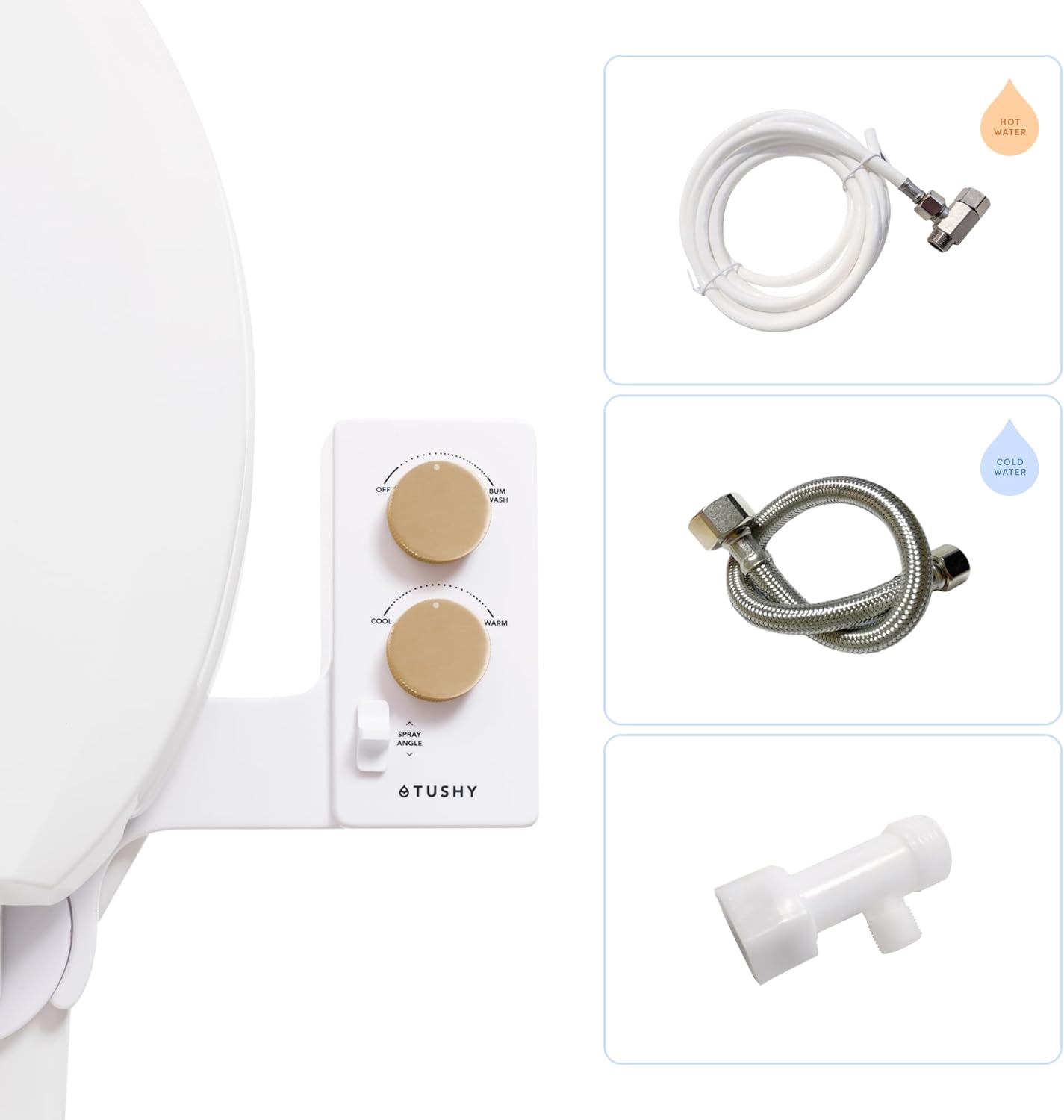 TUSHY Classic 3.0 Bidet Toilet Seat Attachment - A Non-Electric Self Cleaning Water Sprayer with Adjustable Water Pressure Nozzle, Angle Control & Easy Home Installation (Bamboo Knob)
