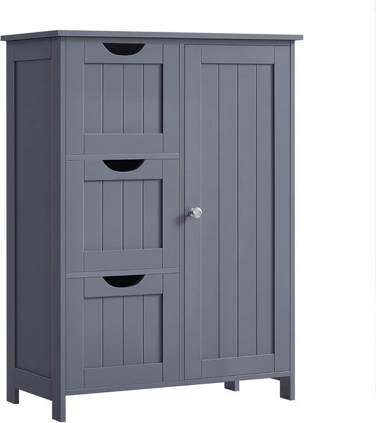 VASAGLE Bathroom Floor Storage Cabinet, Freestanding Bathroom Storage Unit with 3 Drawers, 1 Adjustable Shelf, 11.8 x 23.6 x 31.5 Inches, Slate Gray UBBC049G01